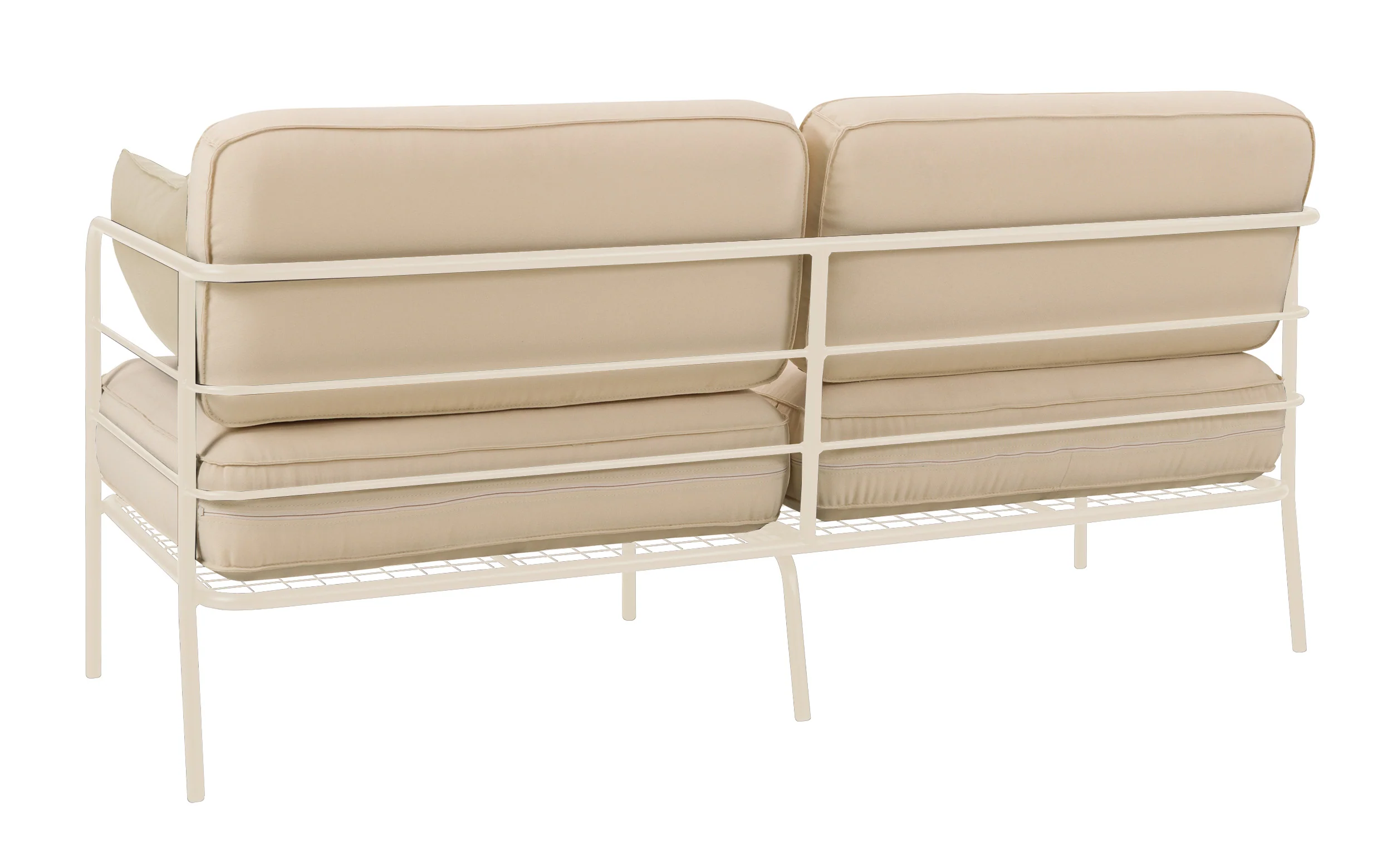Sofa ogrodowa dwuosobowa Preggel 156 cm w tkaninie hydrofobowej beżowa/ kremowy stelaż - Image 5