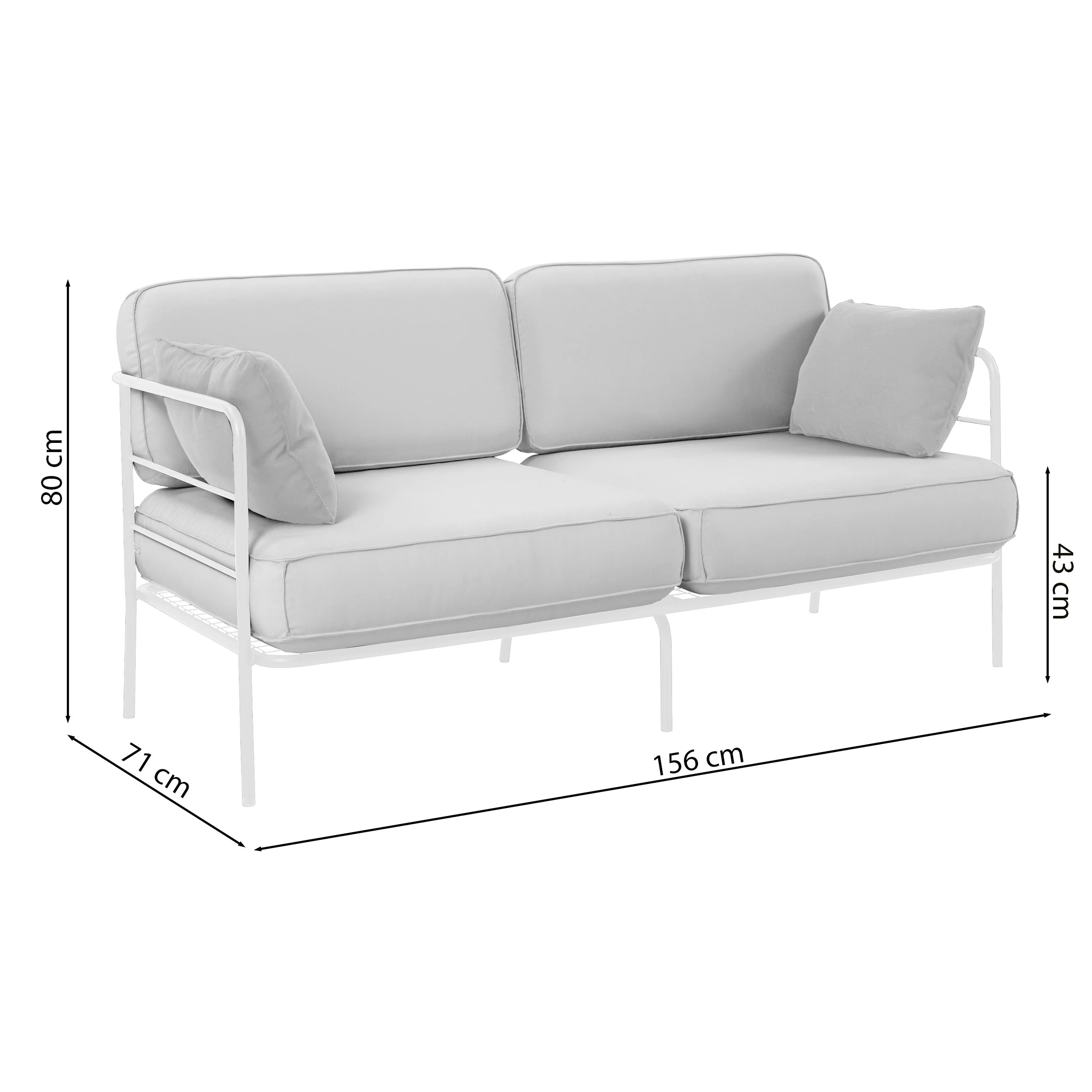 Sofa ogrodowa dwuosobowa Preggel 156 cm w tkaninie hydrofobowej beżowa/ kremowy stelaż - Image 7