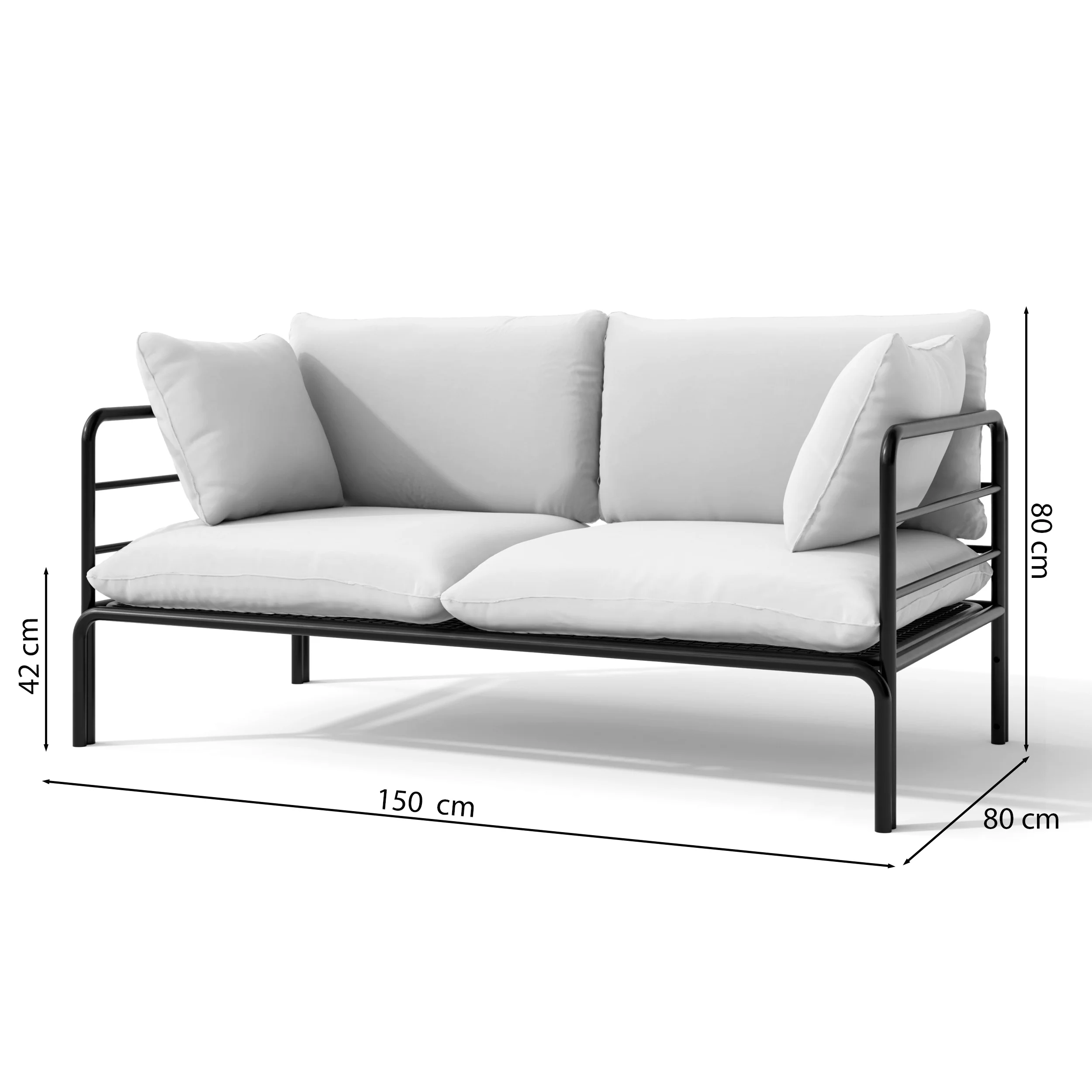 Sofa ogrodowa dwuosobowa Worcully w tkaninie hydrofobowej antracytowa/ czarny stelaż - Image 4