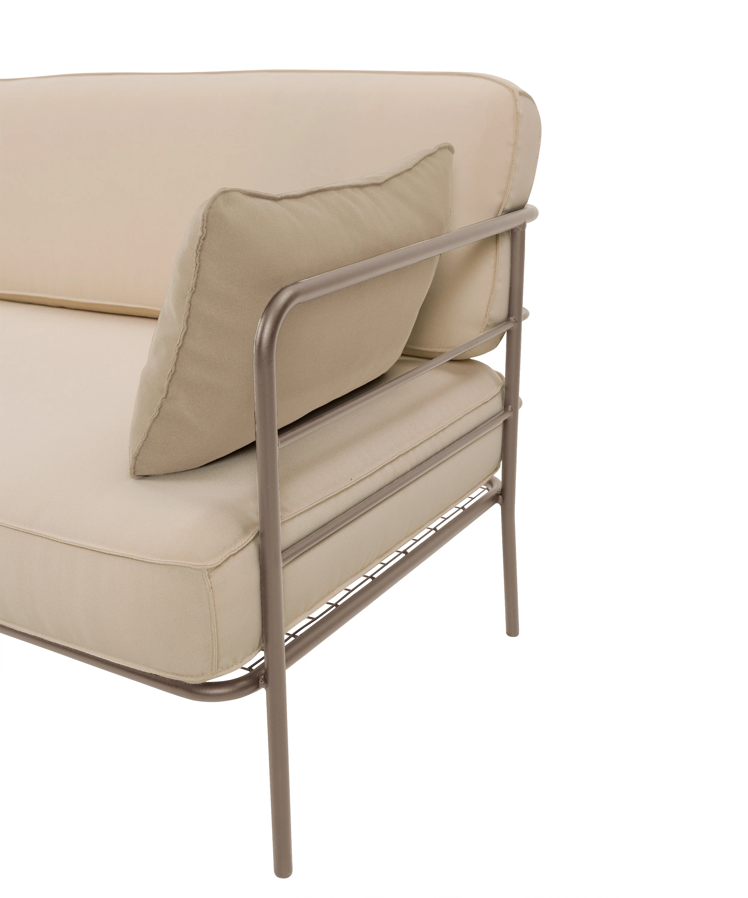 Sofa ogrodowa trzyosobowa Preggel w tkaninie hydrofobowej beżowa/ beżowy stelaż - Image 5