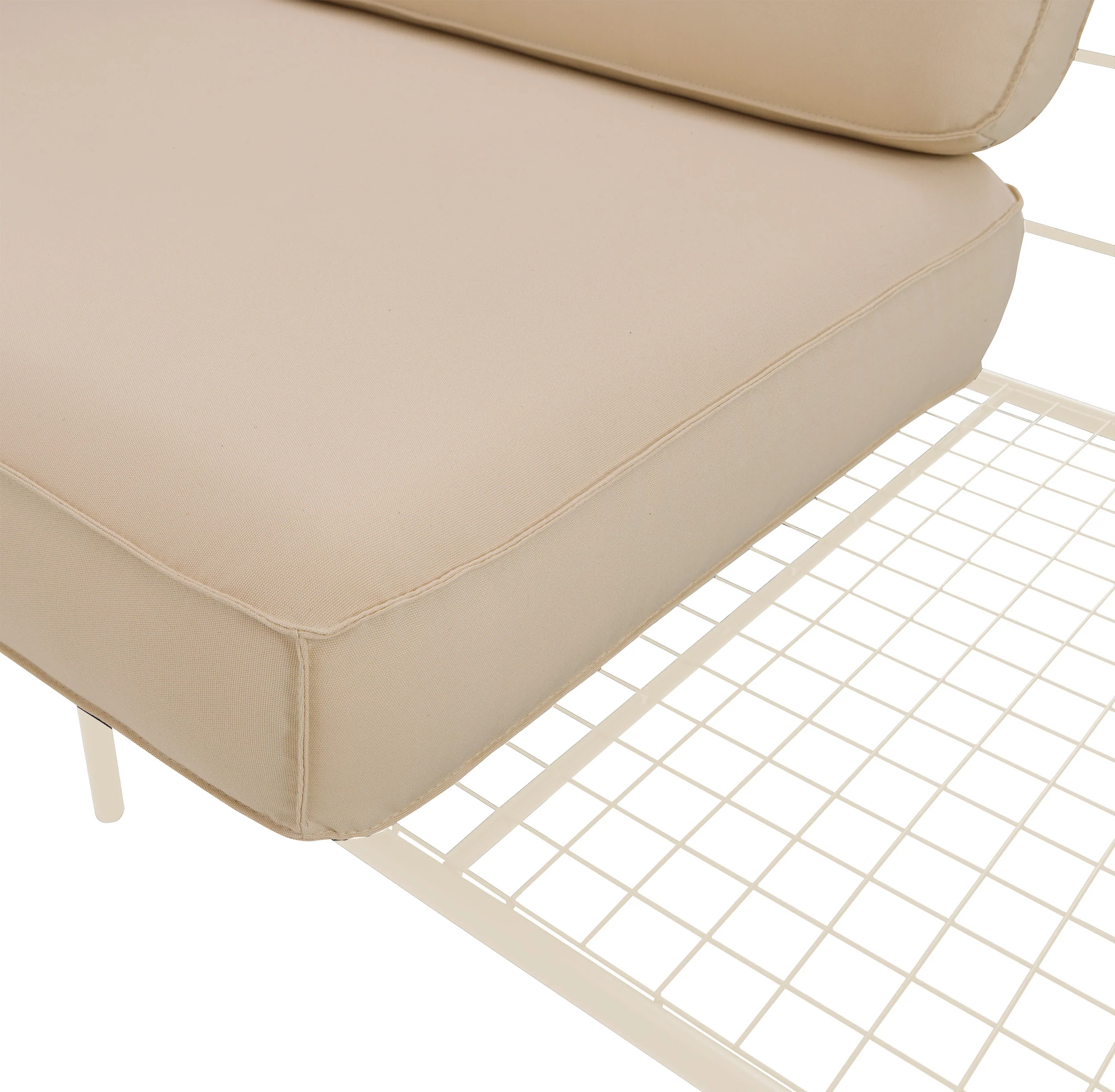 Sofa ogrodowa trzyosobowa Preggel w tkaninie hydrofobowej beżowa/ kremowy stelaż - Image 3