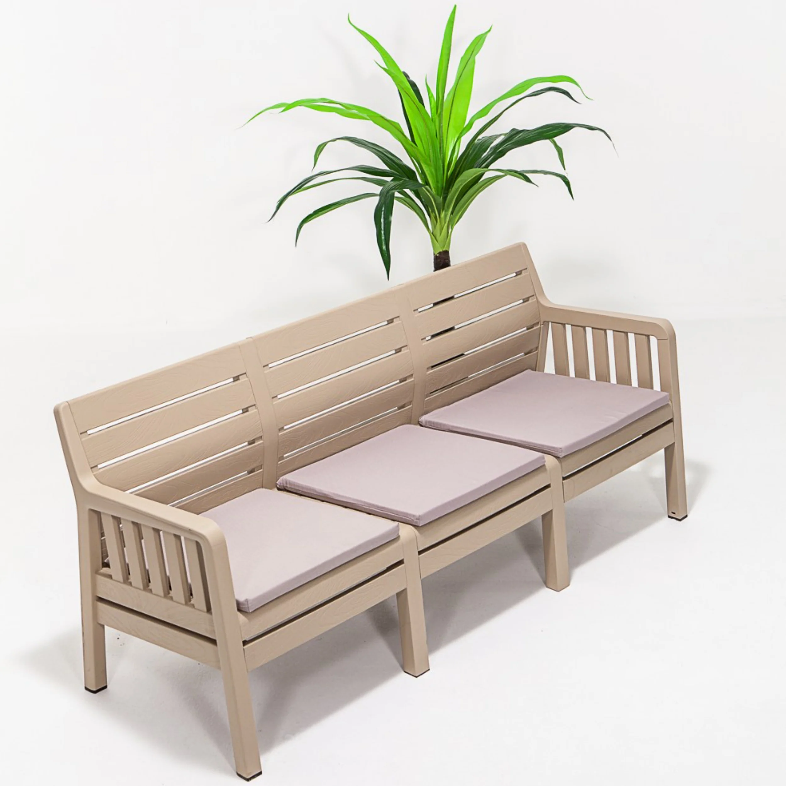 Sofa ogrodowa trzyosobowa Scrally z tworzywa sztucznego beżowa - Image 4