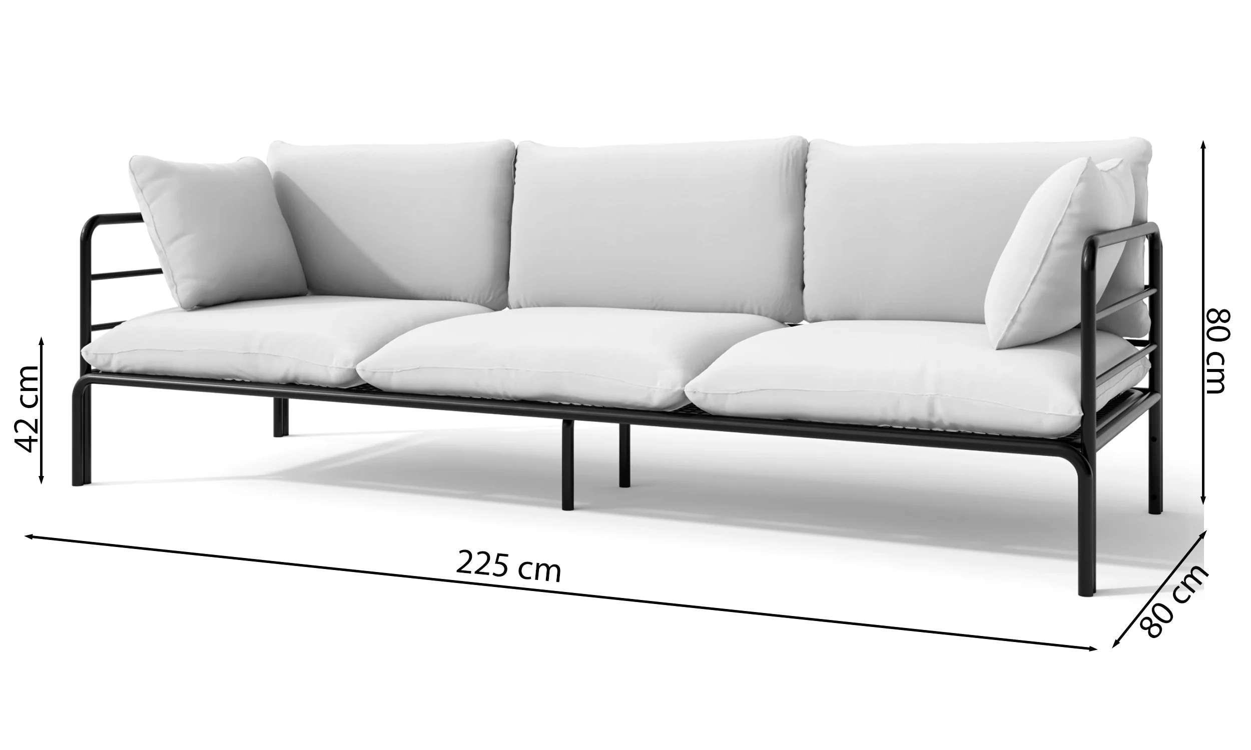 Sofa ogrodowa trzyosobowa Worcully w tkaninie hydrofobowej antracytowa/ czarny stelaż - Image 4
