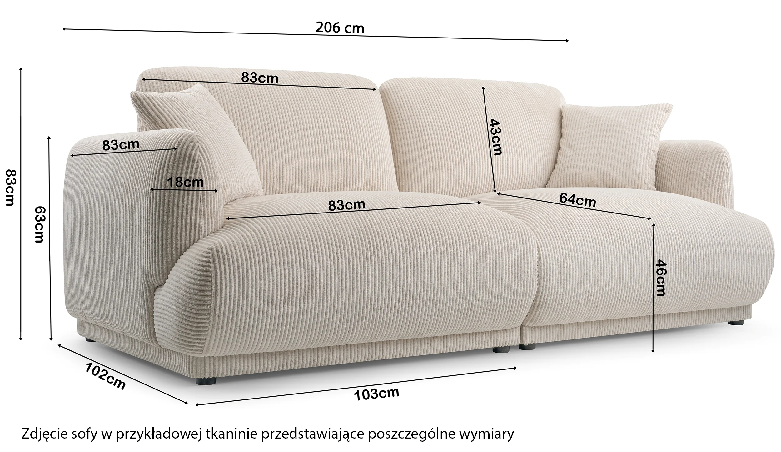 Sofa trzyosobowa Chacco ciemnobeżowa sztruks - Image 7