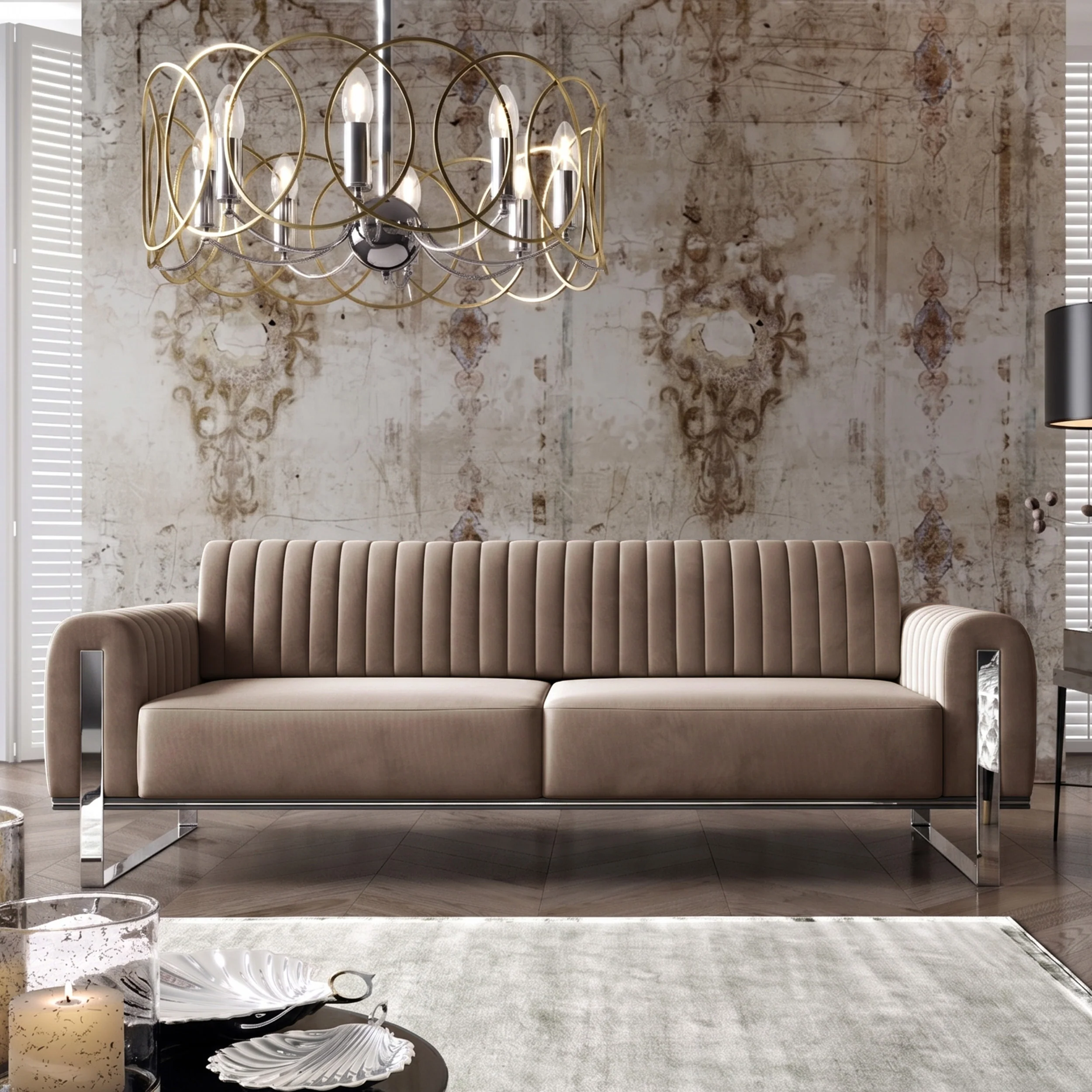 Sofa trzyosobowa Parissa beżowa welur nogi chrom - Image 2