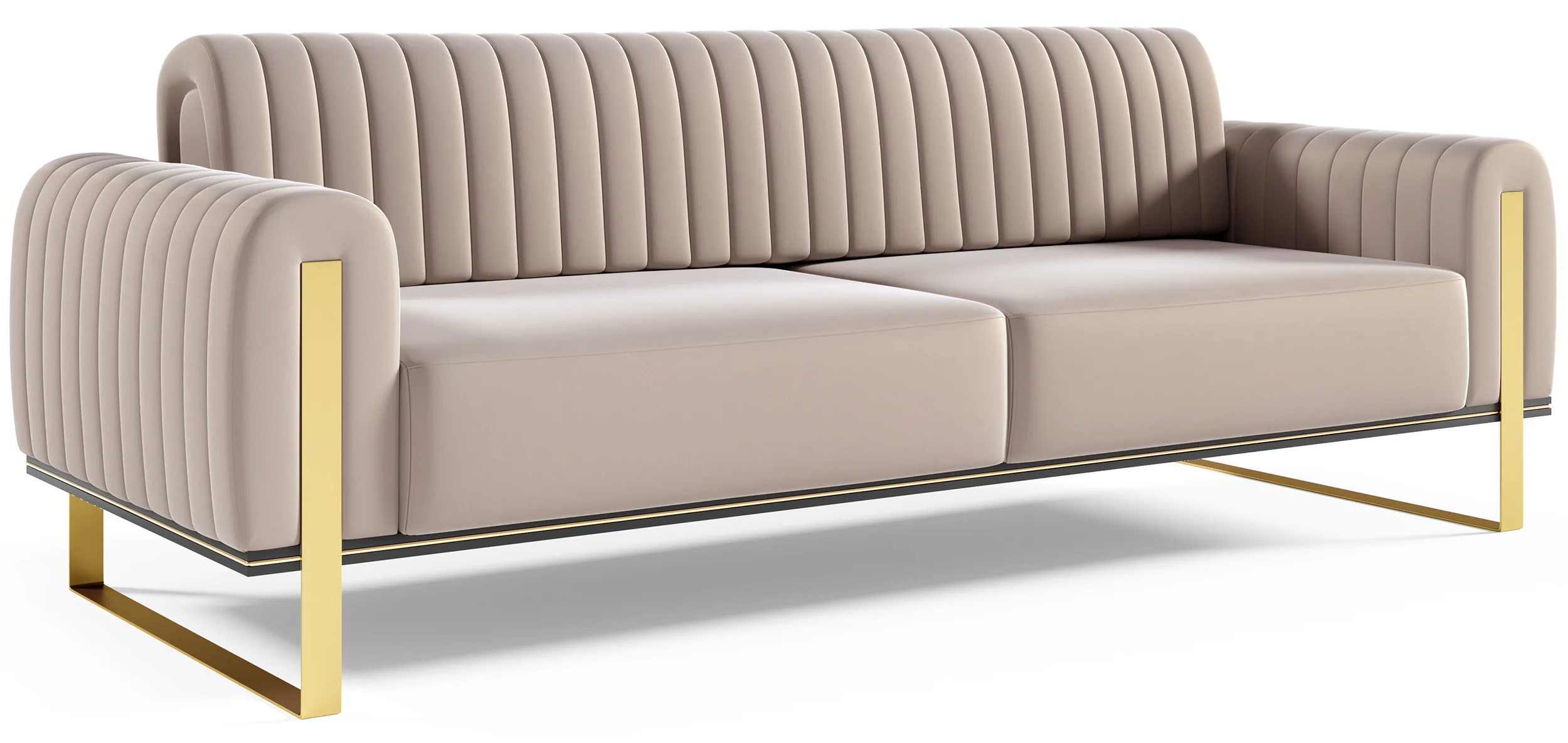 Sofa trzyosobowa Parissa jasnobeżowa welur złote nóżki - Image 5