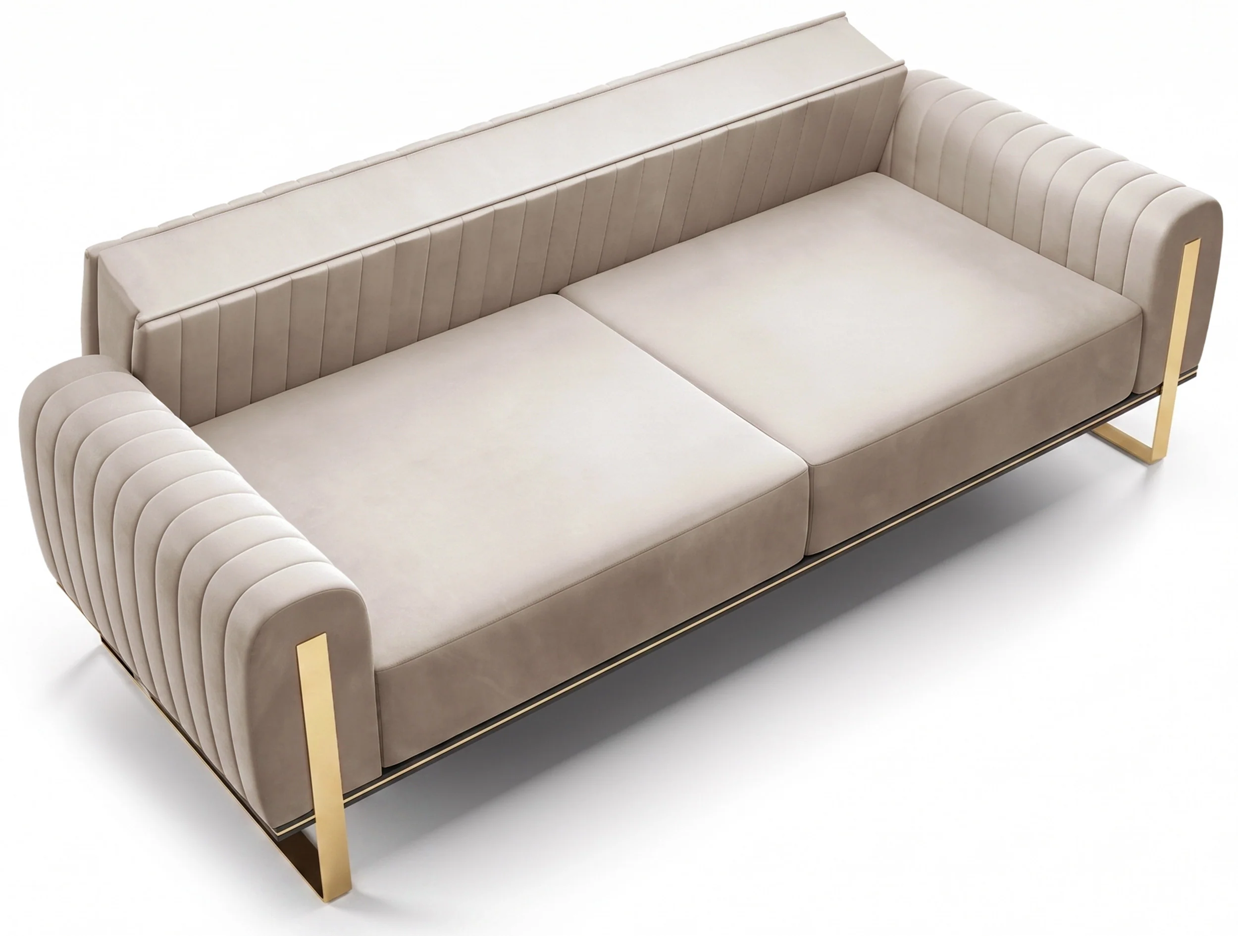 Sofa trzyosobowa Parissa jasnobeżowa welur złote nóżki - Image 7