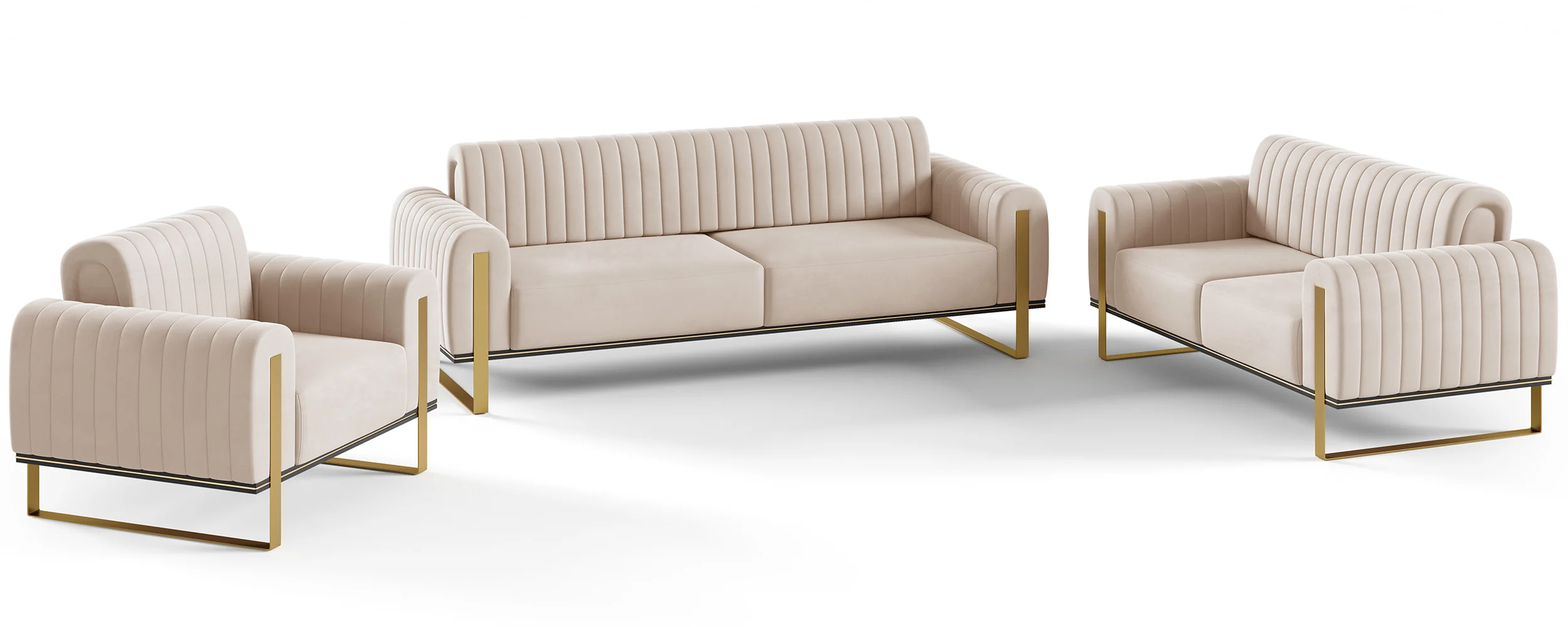 Sofa trzyosobowa Parissa jasnobeżowa welur złote nóżki - Image 8