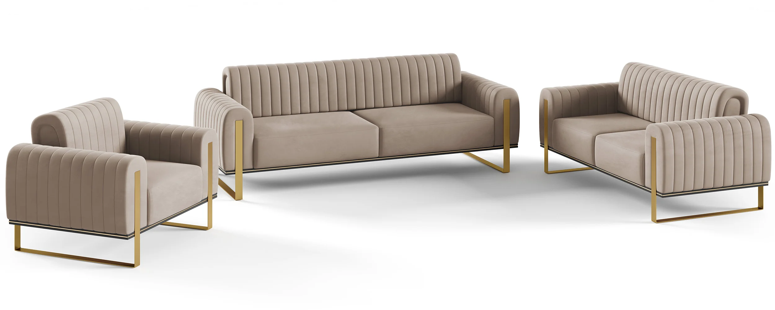 Sofa trzyosobowa Parissa beżowa welur złote nóżki - Image 8