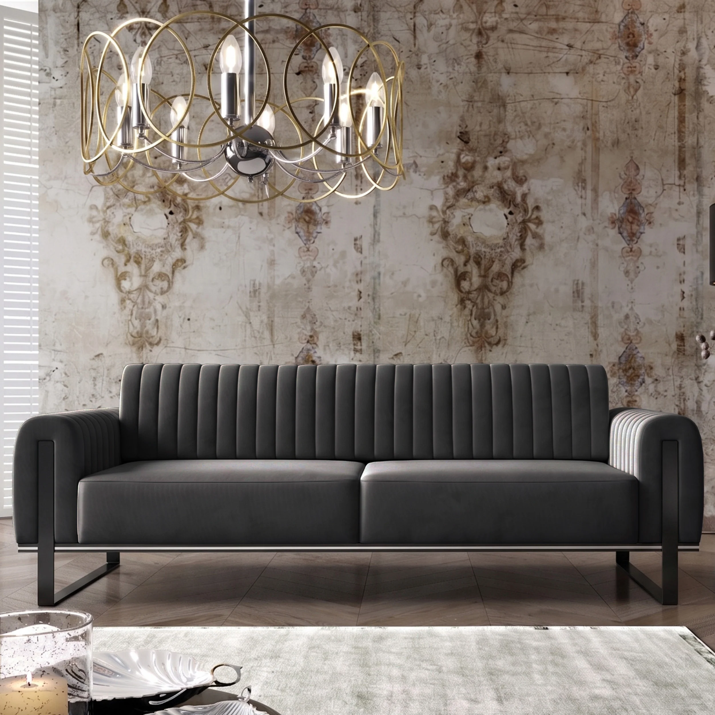 Sofa trzyosobowa Parissa ciemnoszara welur czarne nogi - Image 2