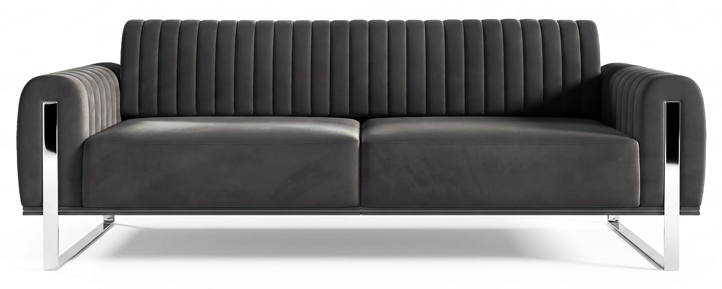 Sofa trzyosobowa Parissa ciemnoszara welur nogi chrom