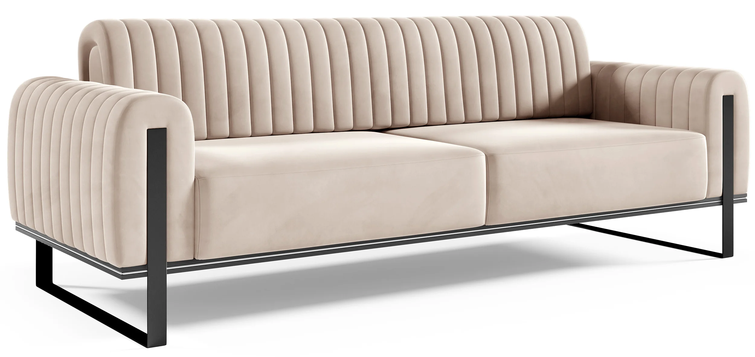 Sofa trzyosobowa Parissa jasnobeżowa welur czarne nogi - Image 4