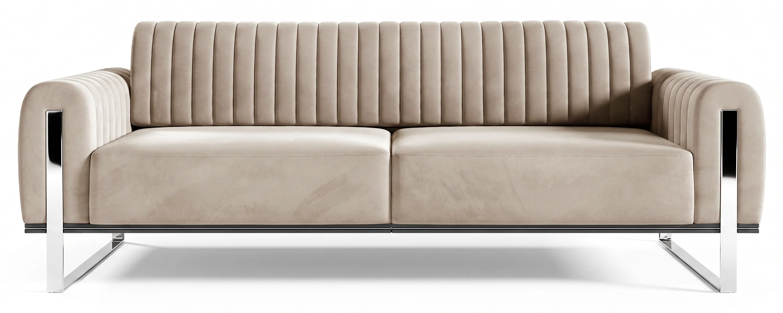 Sofa trzyosobowa Parissa jasnobeżowa welur nogi chrom
