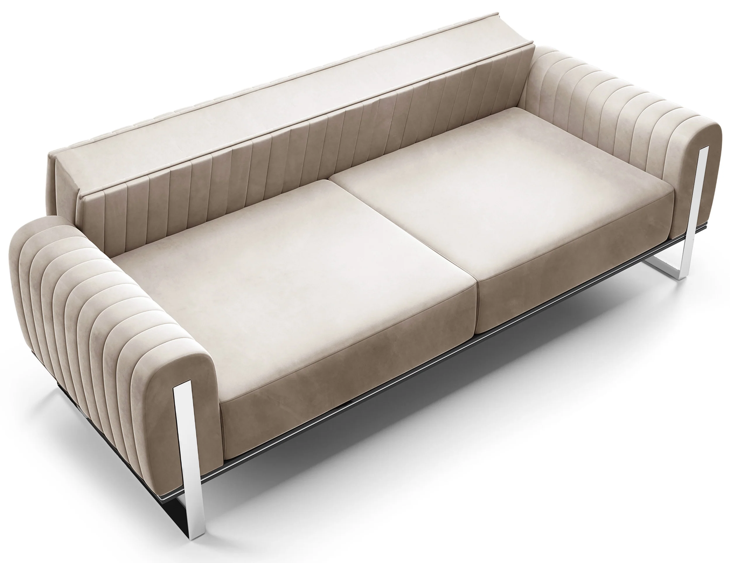 Sofa trzyosobowa Parissa jasnobeżowa welur nogi chrom - Image 5
