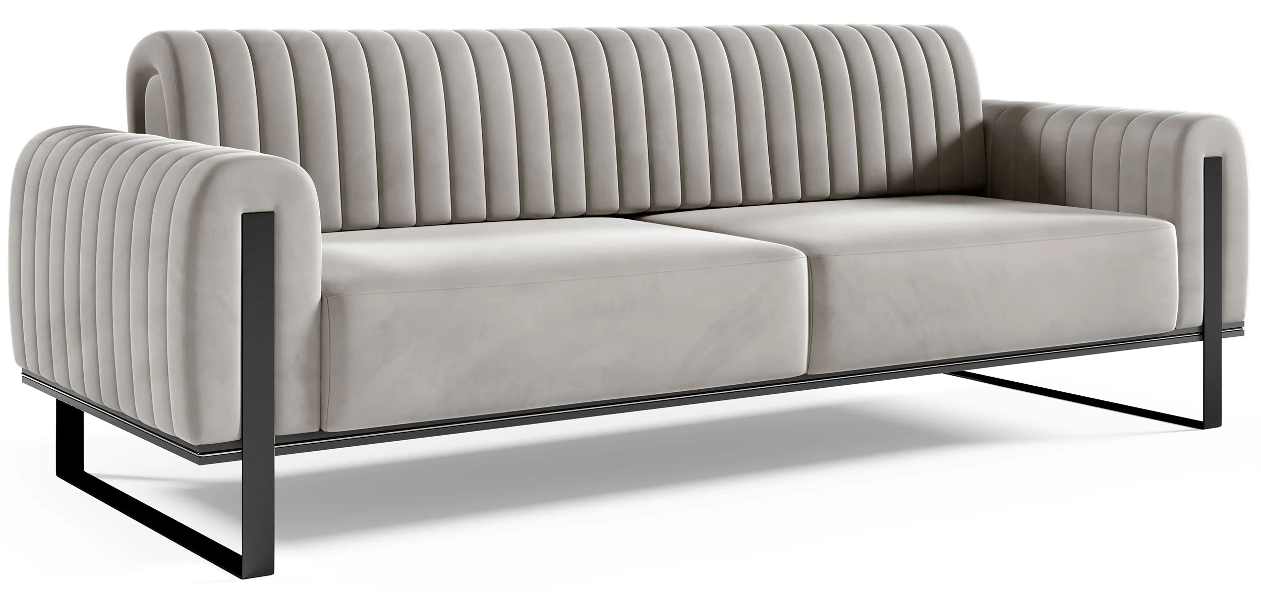 Sofa trzyosobowa Parissa jasnoszara welur czarne nogi - Image 4