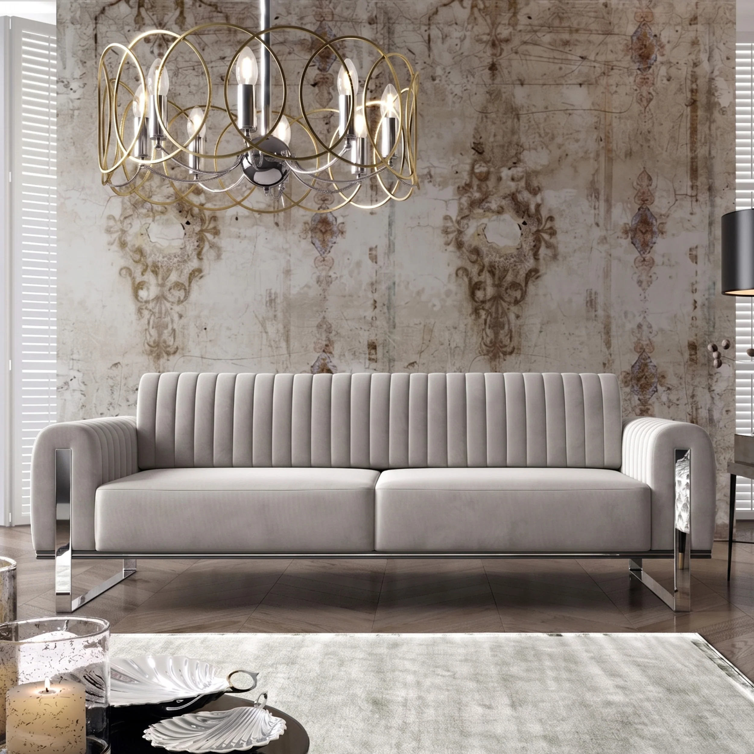 Sofa trzyosobowa Parissa jasnoszara welur nogi chrom - Image 2