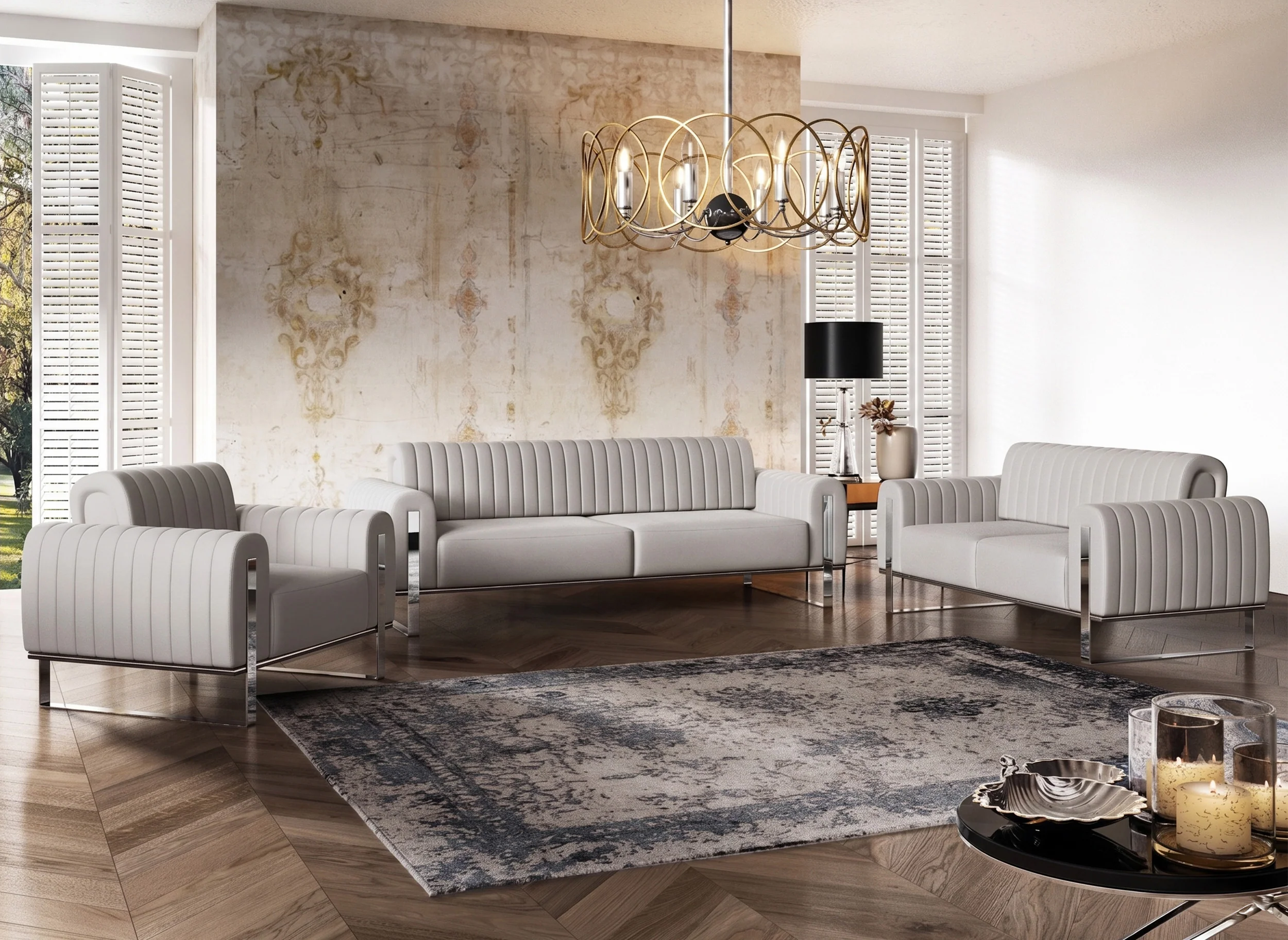 Sofa trzyosobowa Parissa jasnoszara welur nogi chrom - Image 3