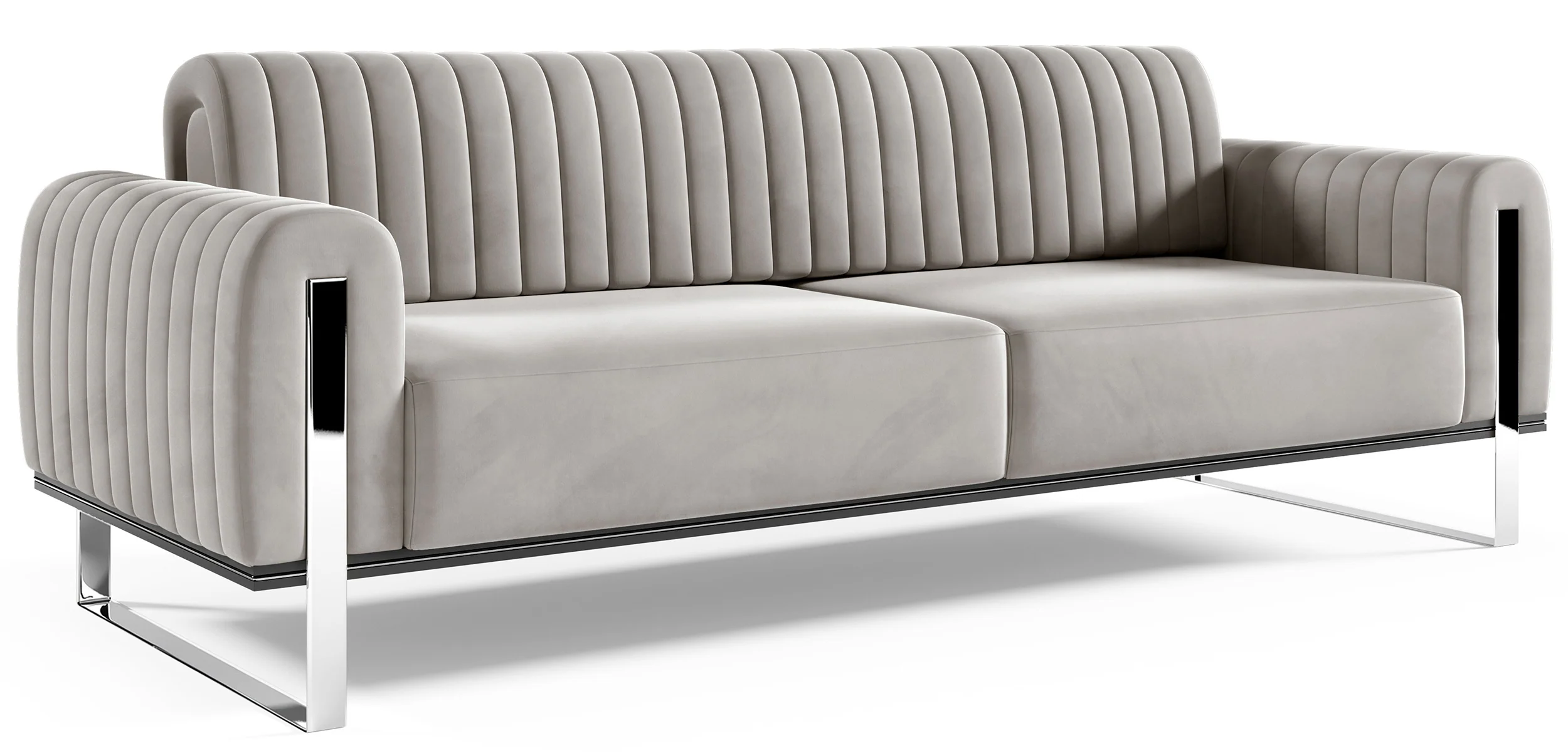 Sofa trzyosobowa Parissa jasnoszara welur nogi chrom - Image 4