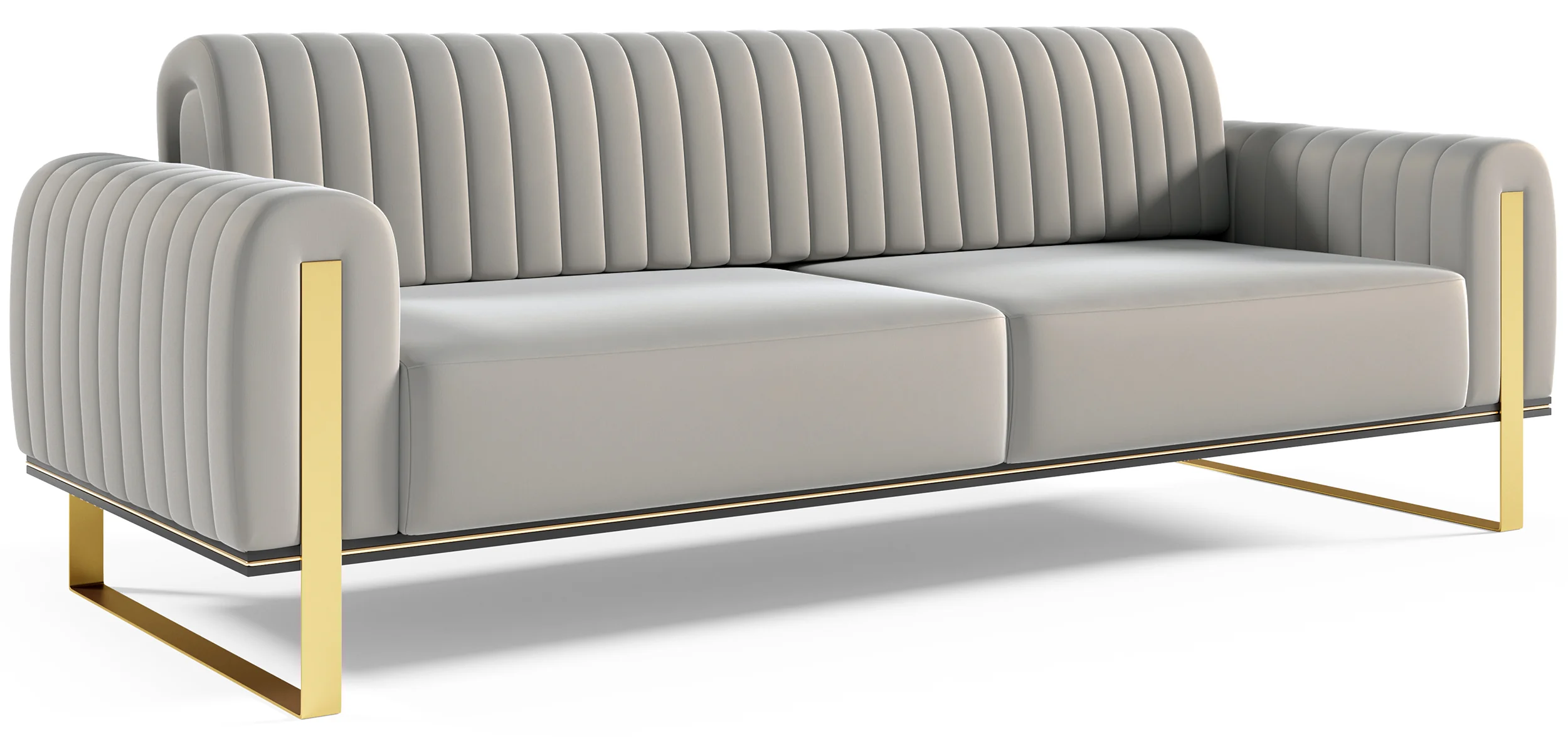 Sofa trzyosobowa Parissa jasnoszara welur złote nóżki - Image 5