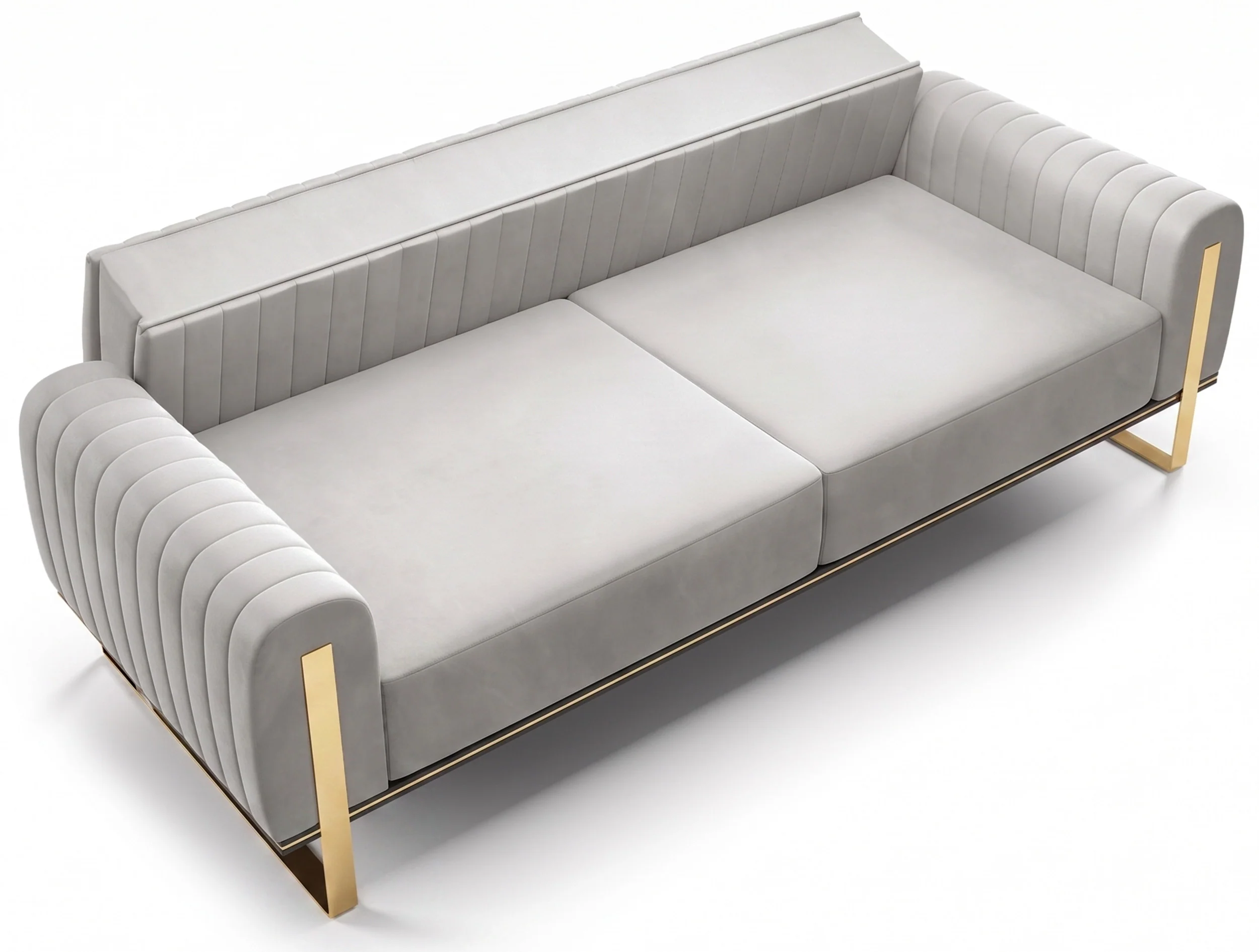 Sofa trzyosobowa Parissa jasnoszara welur złote nóżki - Image 7