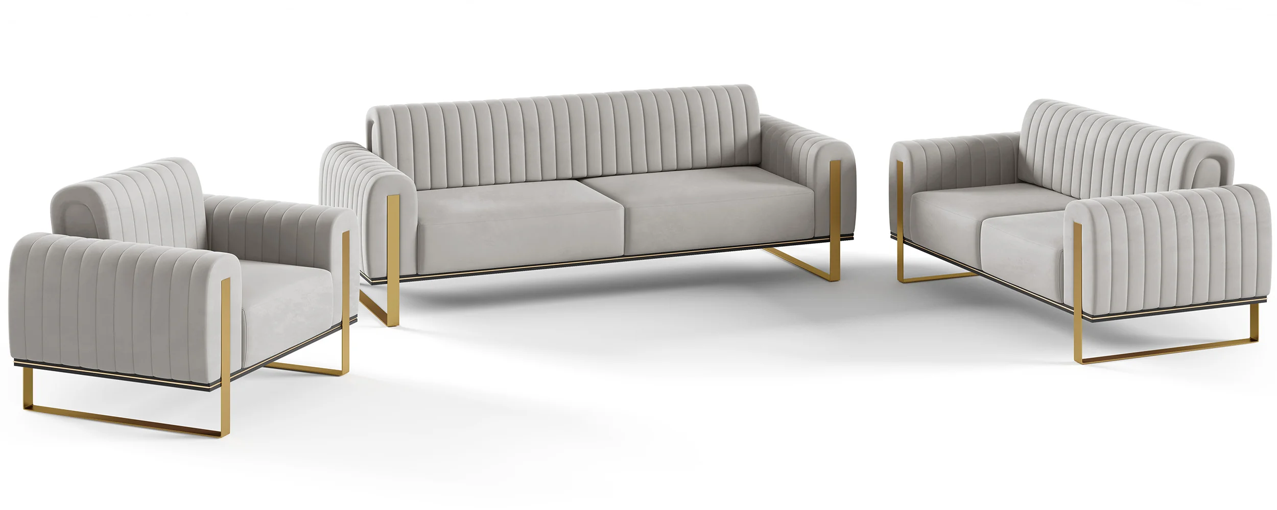 Sofa trzyosobowa Parissa jasnoszara welur złote nóżki - Image 8