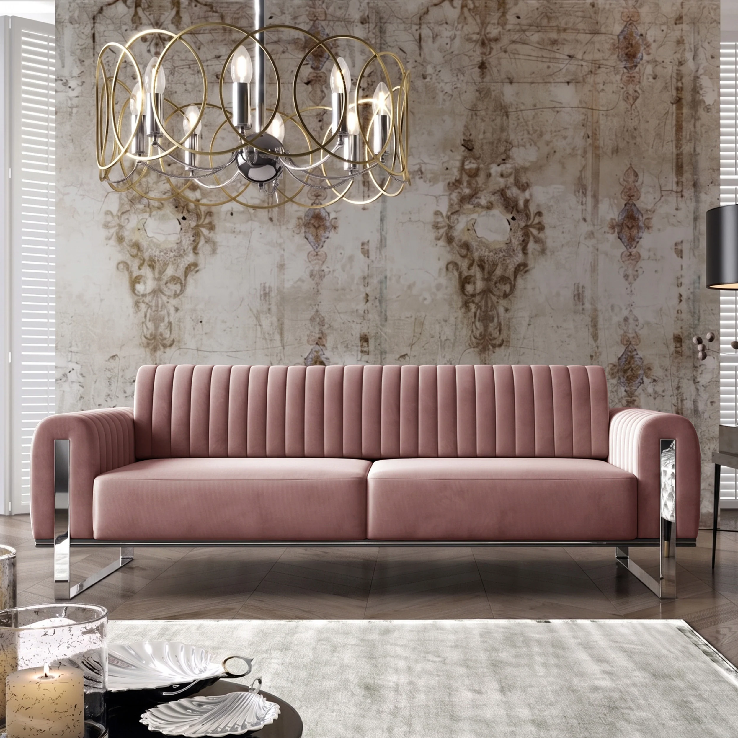 Sofa trzyosobowa Parissa różowa welur nogi chrom - Image 2