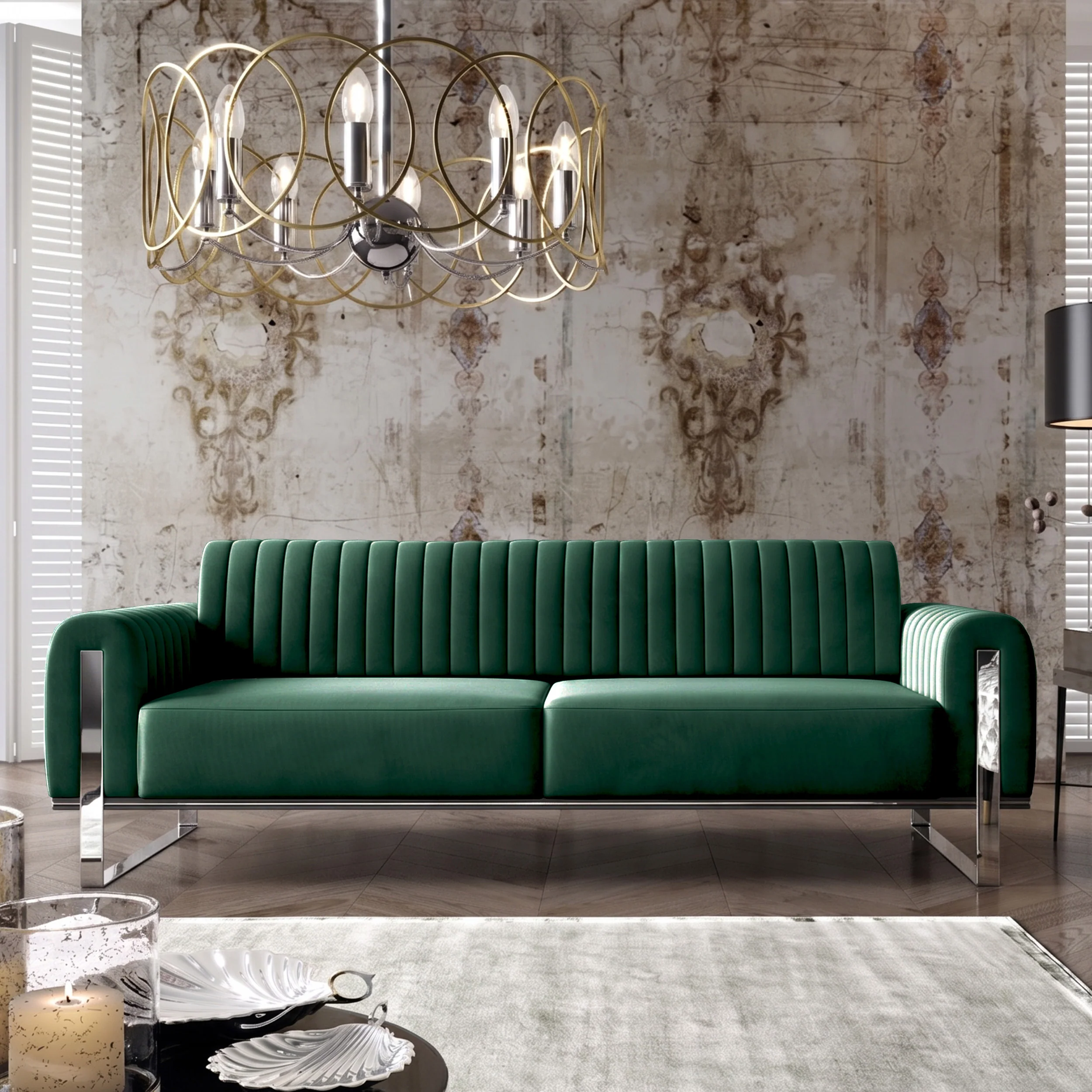 Sofa trzyosobowa Parissa zielona welur nogi chrom - Image 2