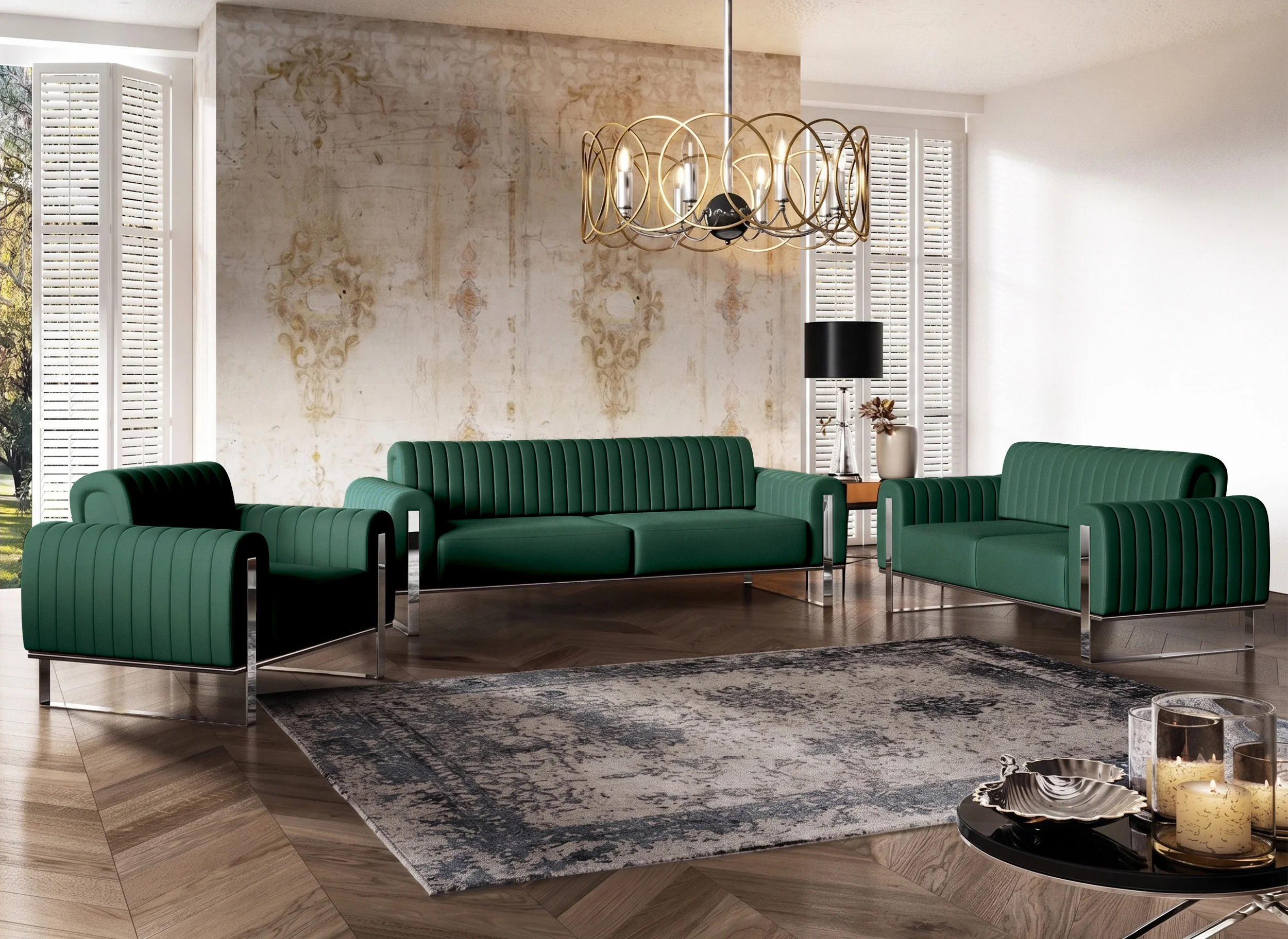 Sofa trzyosobowa Parissa zielona welur nogi chrom - Image 3