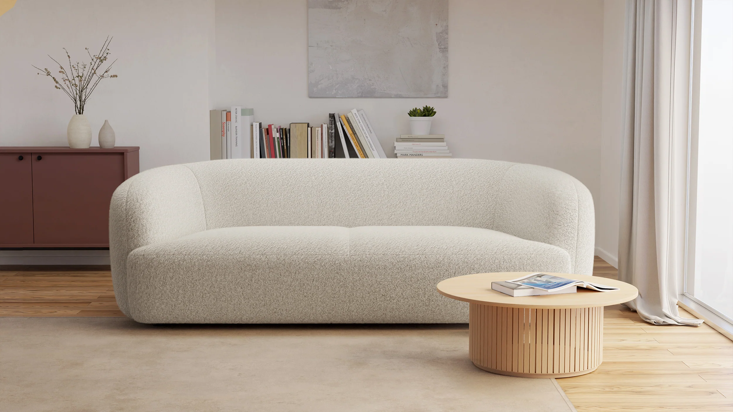 Sofa trzyosobowa Sabanitas beżowa w tkaninie boucle - Image 2