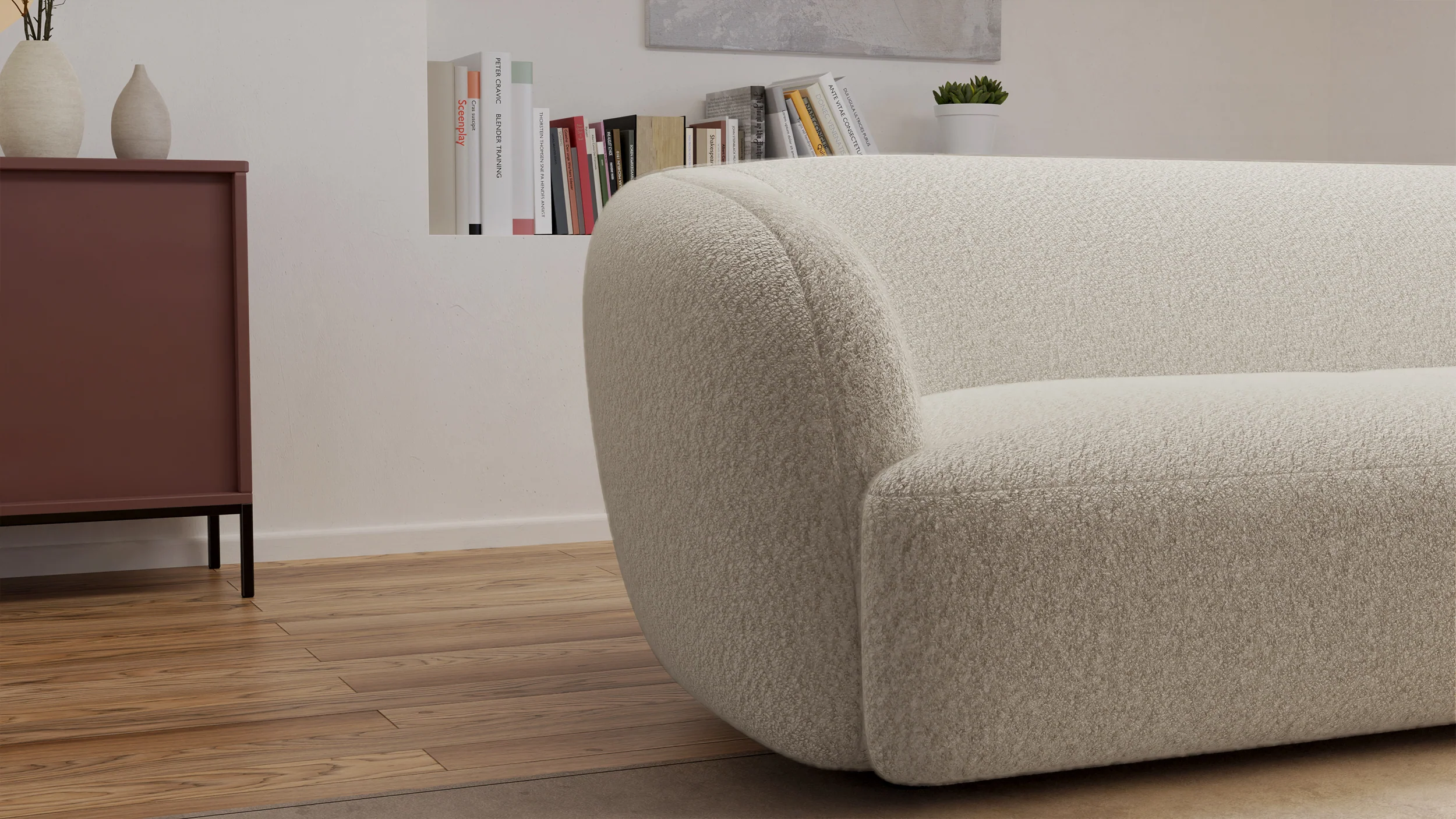 Sofa trzyosobowa Sabanitas beżowa w tkaninie boucle - Image 4