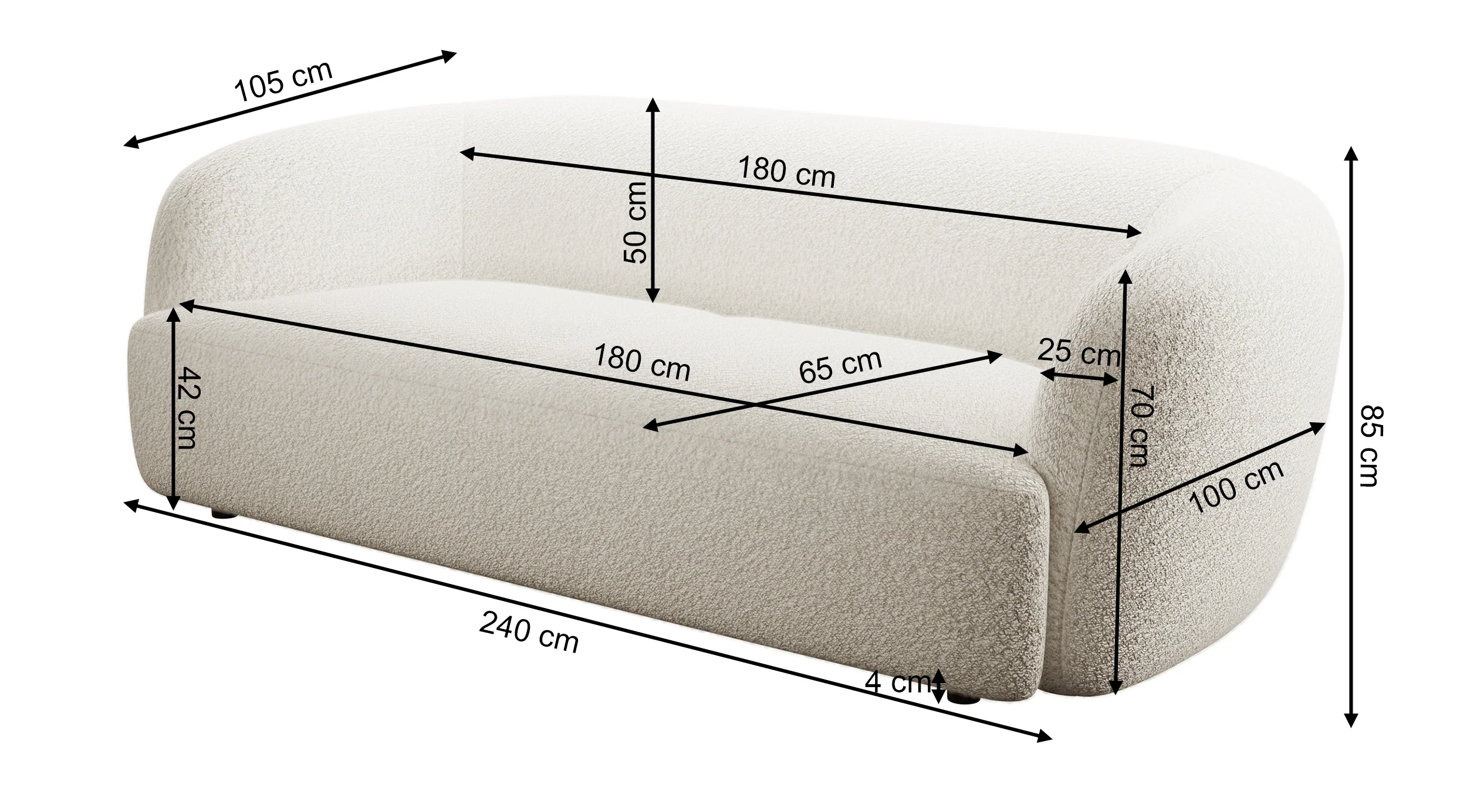 Sofa trzyosobowa Sabanitas beżowa w tkaninie boucle - Image 5