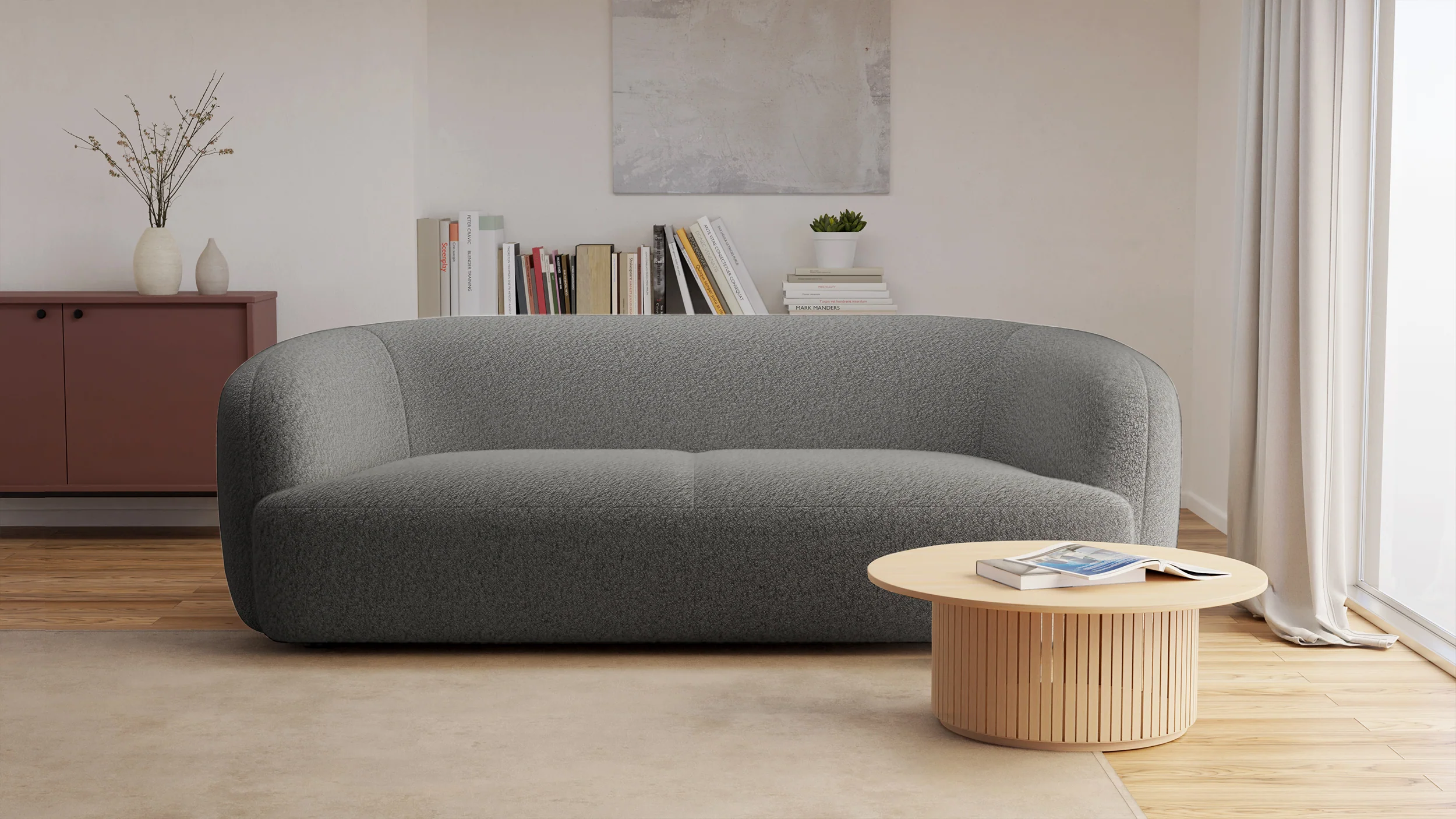 Sofa trzyosobowa Sabanitas ciemnoszara w tkaninie boucle - Image 2