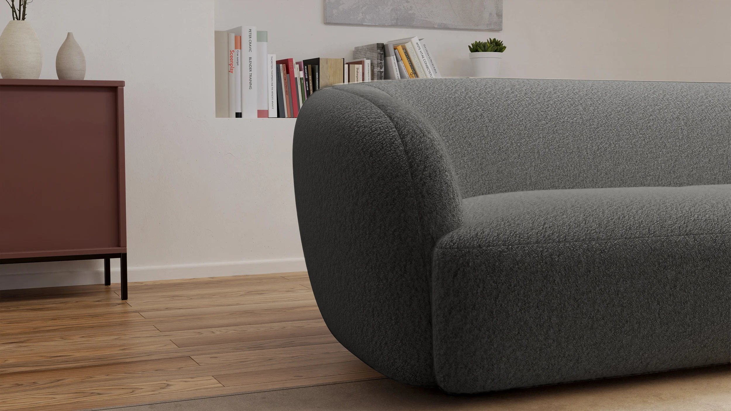 Sofa trzyosobowa Sabanitas ciemnoszara w tkaninie boucle - Image 4