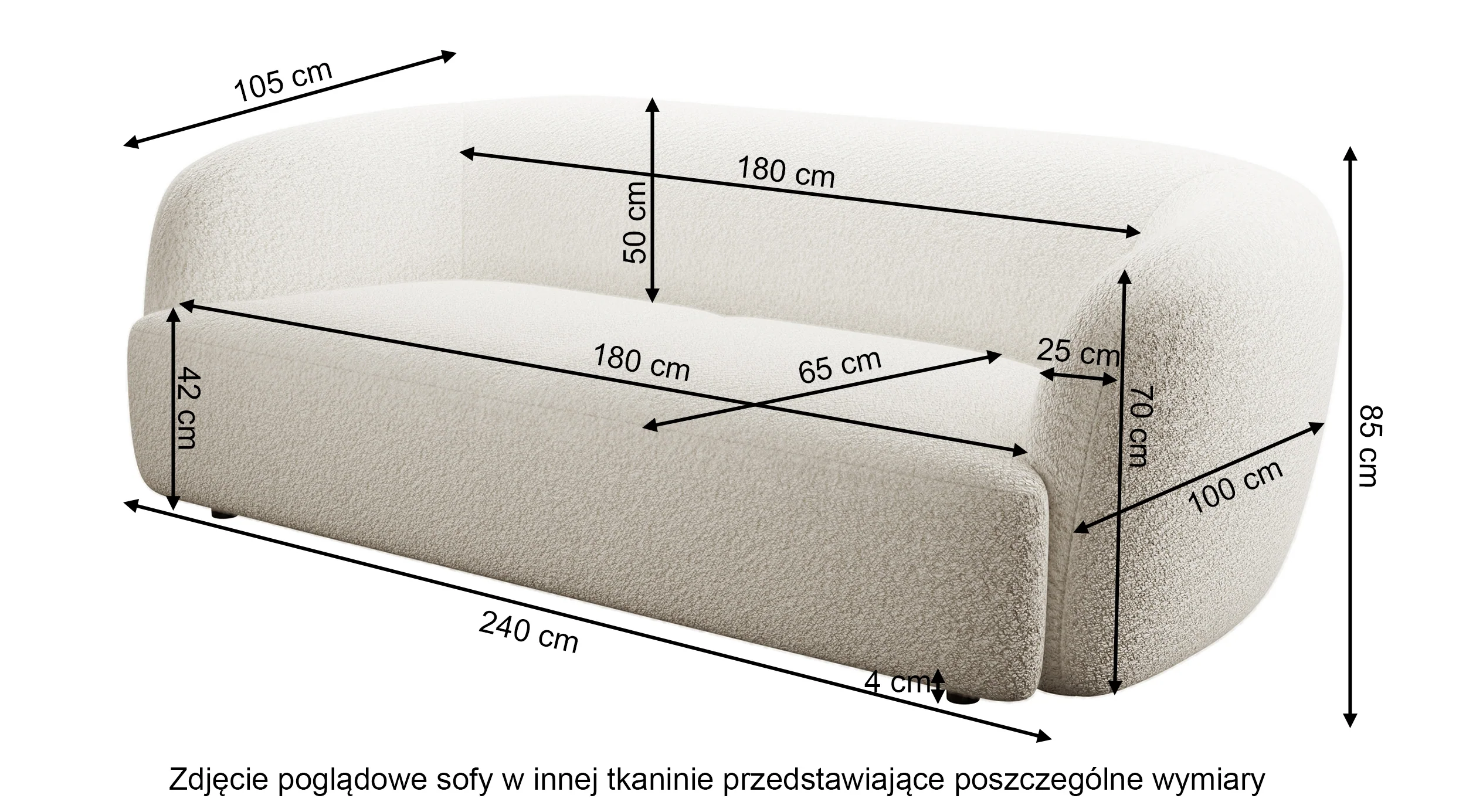 Sofa trzyosobowa Sabanitas ciemnoszara w tkaninie boucle - Image 5