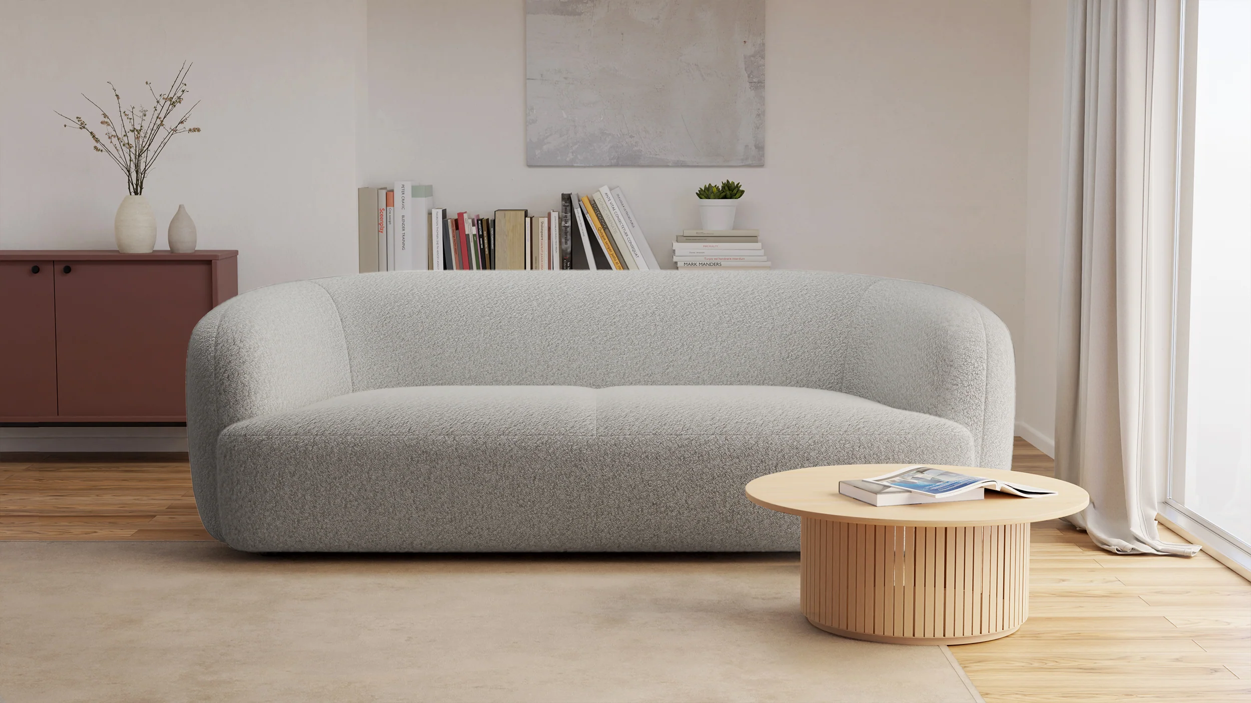 Sofa trzyosobowa Sabanitas jasnoszara w tkaninie boucle - Image 2