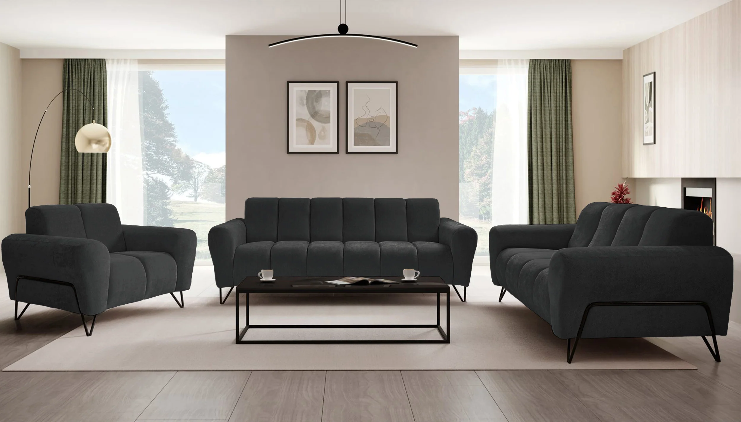 Sofa trzyosobowa Volare grafitowa szenil łatwoczyszczący - Image 2