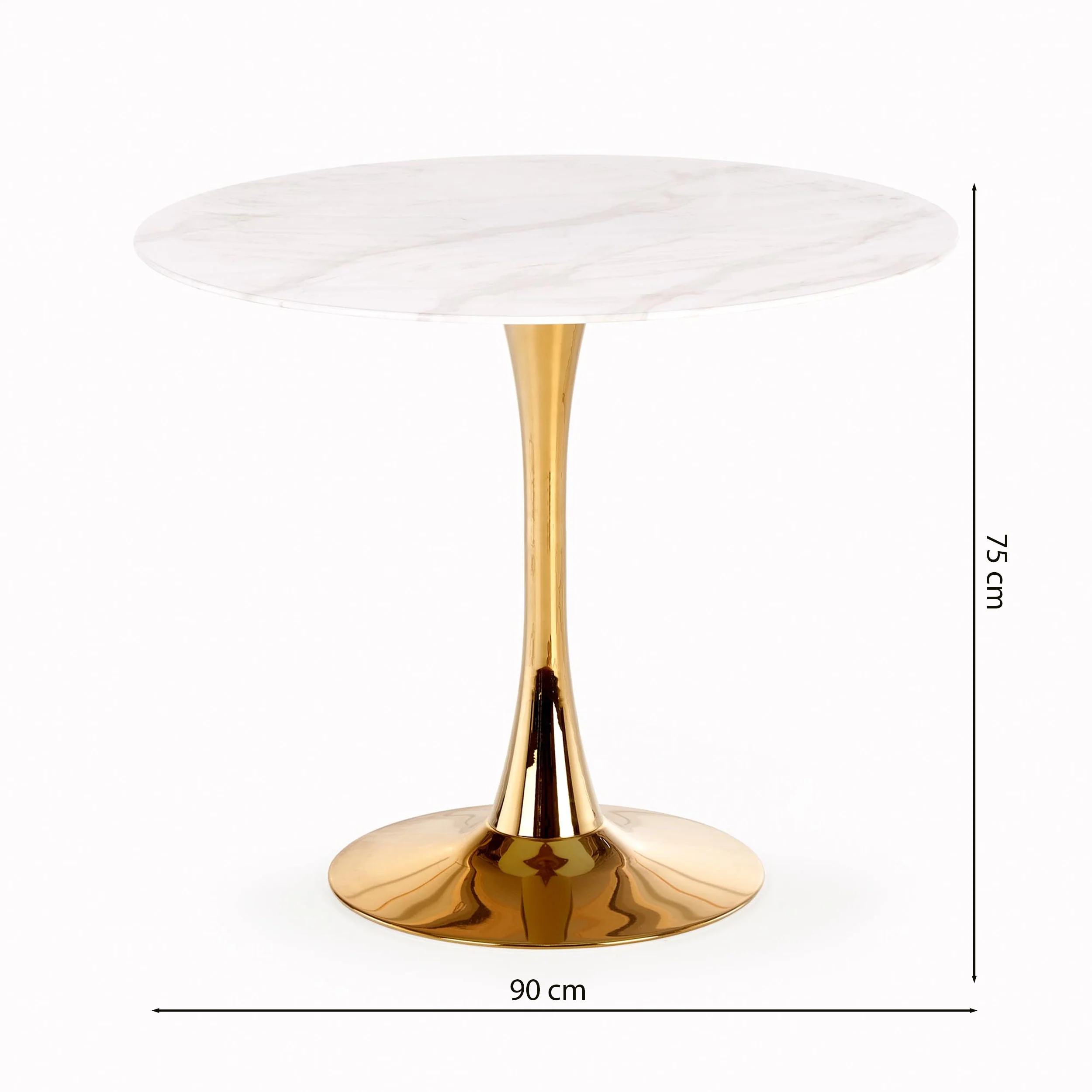Stół do jadalni Luteness okrągły średnica 90 cm biały marmur/złoty - Image 6