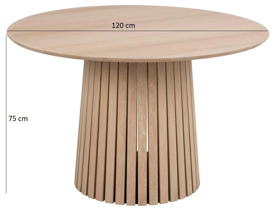 Stół okrągły Gimmar dąb bielony z lamelową podstawą 120 cm - Image 5