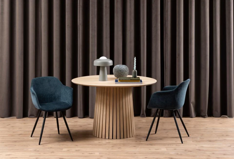 Stół okrągły Gimmar dąb bielony z lamelową podstawą 120 cm - Image 6
