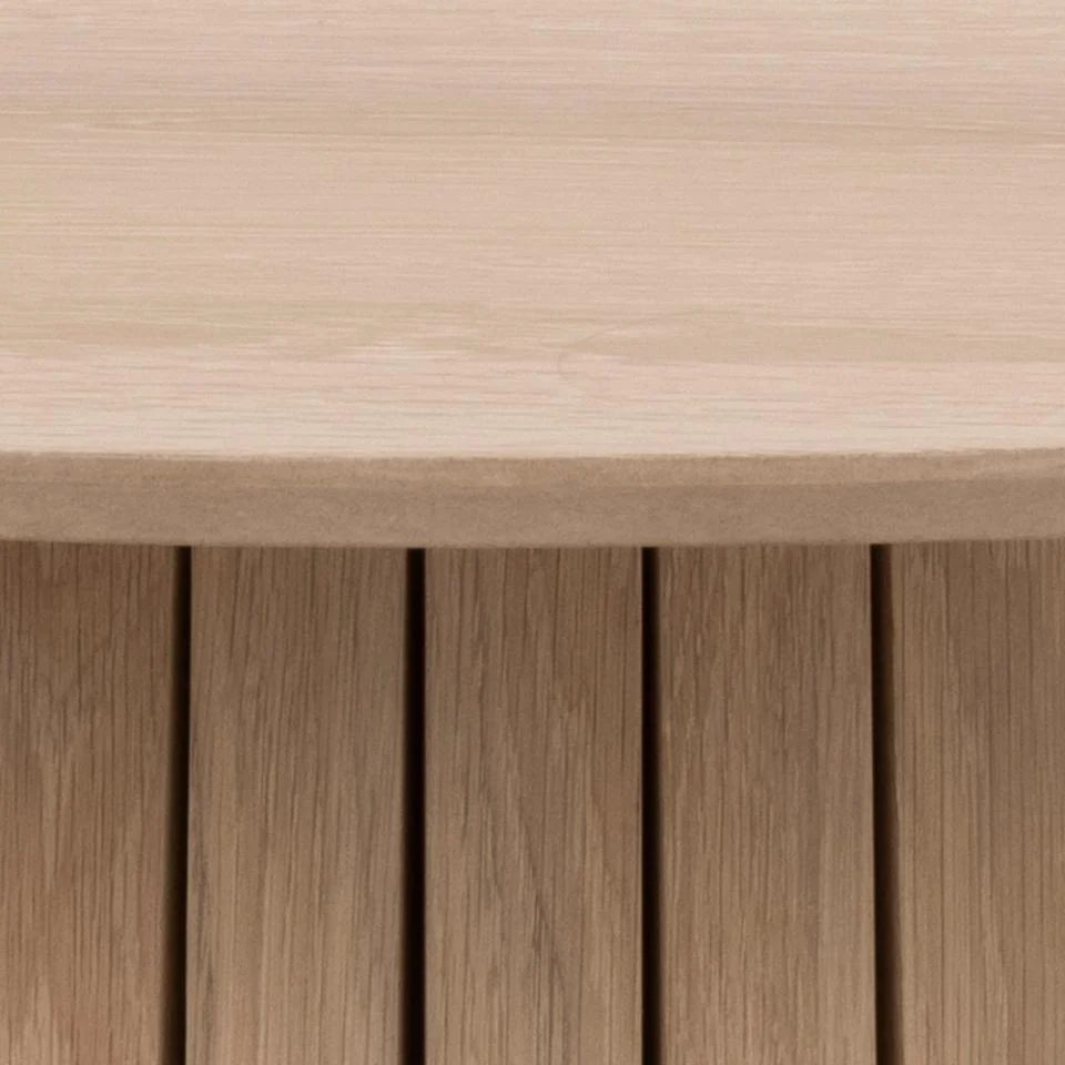 Stół okrągły Gimmar dąb bielony z lamelową podstawą 120 cm - Image 8