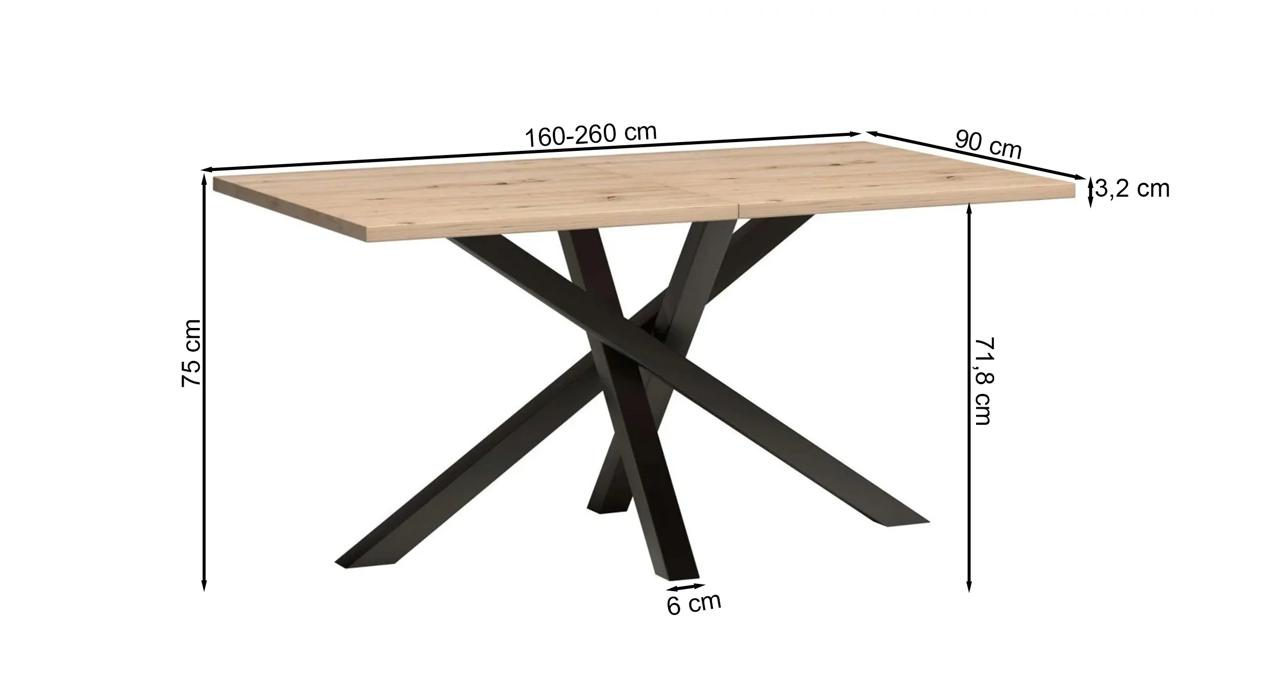 Stół rozkładany do jadalni Cali 160-260x90 cm dąb artisan na czarnych nogach - Image 4