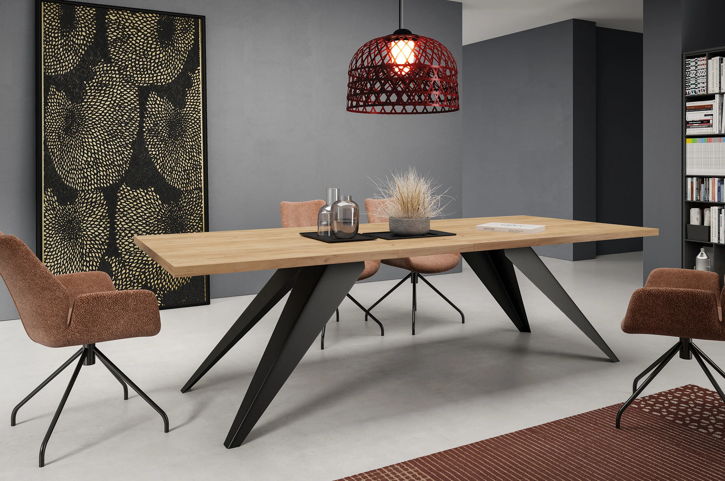 Stół rozkładany Scalize 140/240 cm Dąb Craft z czarną stalową ramą - Image 3