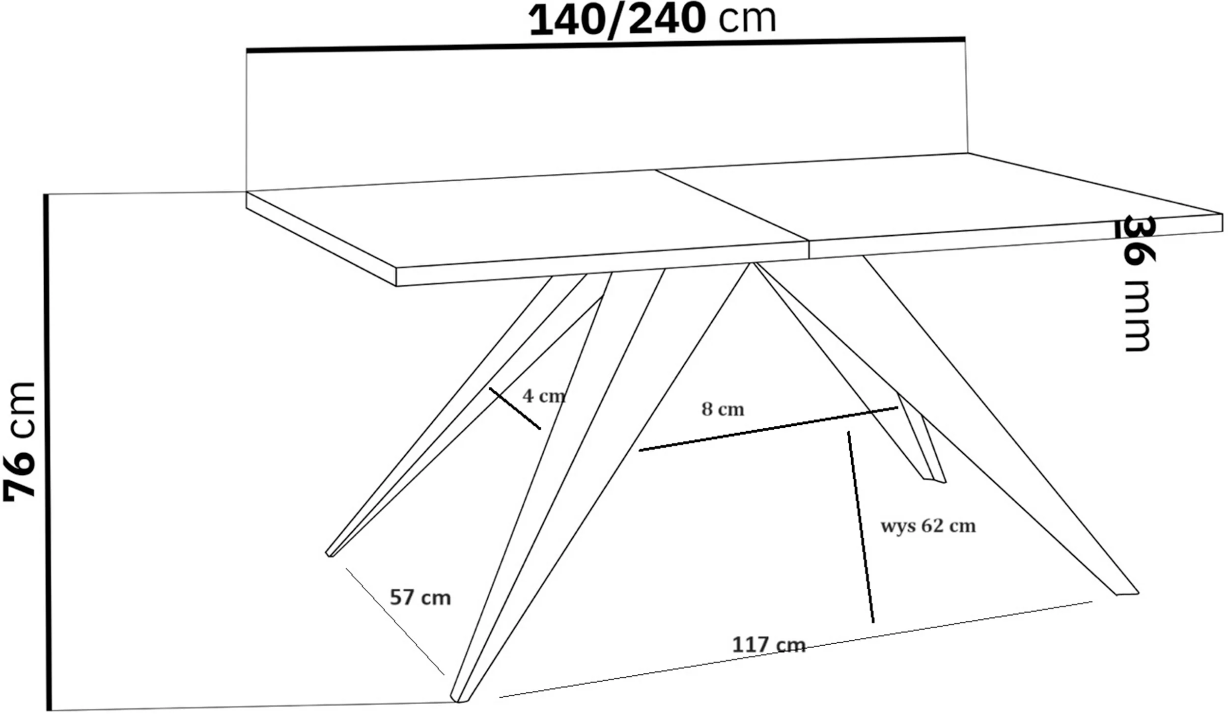 Stół rozkładany Scalize 140/240 cm głęboka czerń ze stalową ramą - Image 5