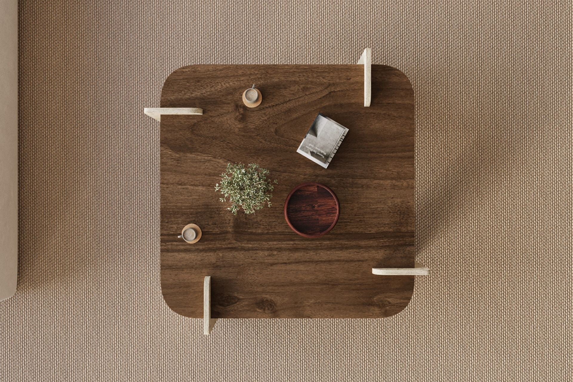Stolik kawowy Afrolli 90x90 cm orzech z nogami trawertyn - Image 5