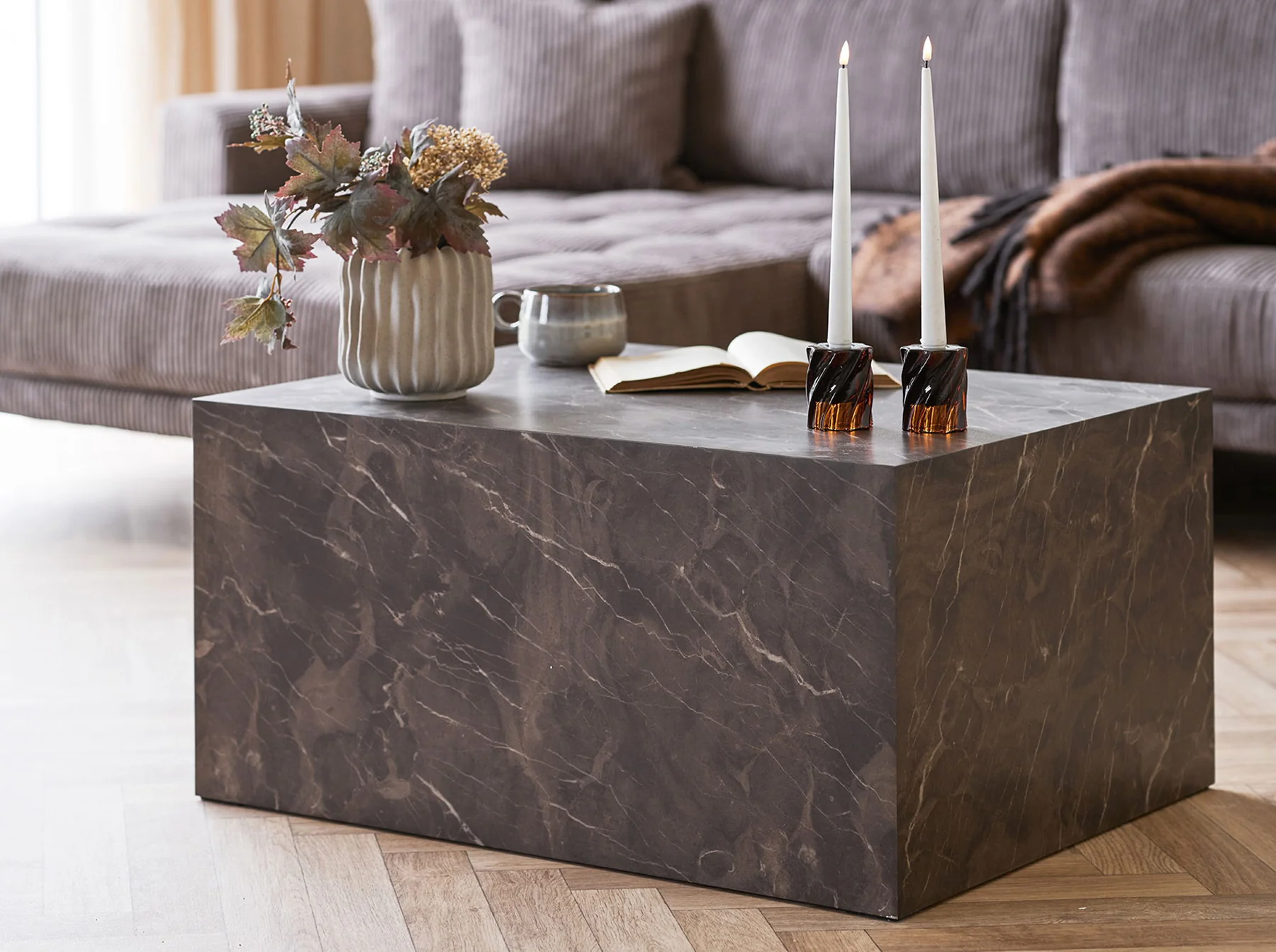 Stolik kawowy Asserves 60x80 cm brązowy marmur - Image 2
