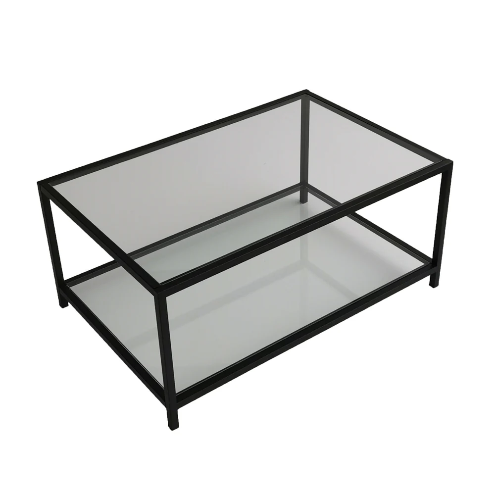 Stolik kawowy Asster szklany z półką 60x90 cm czarny - Image 8