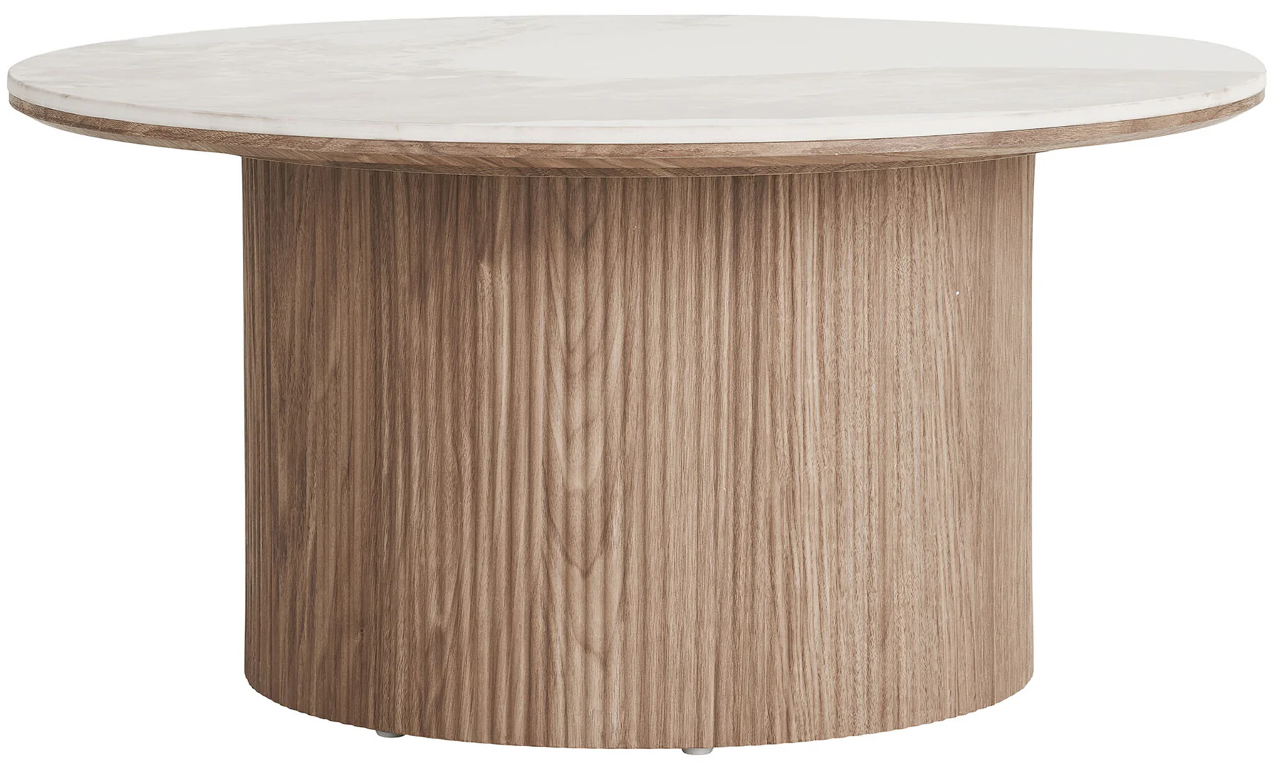 Stolik kawowy Athens okrągły 80 cm z okrągłą podstawą lamele jasny orzech ceramiczny blat - Image 4