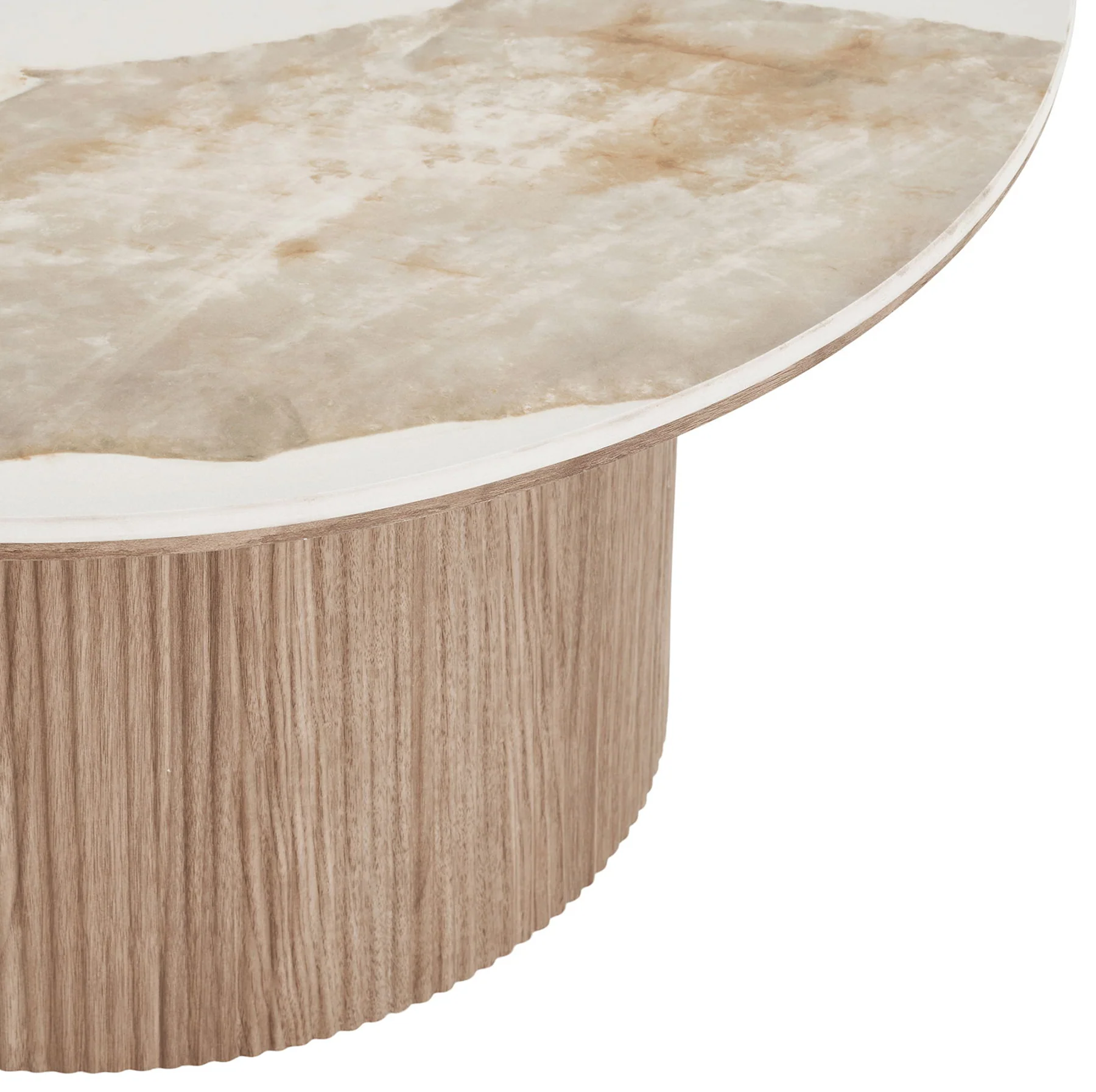 Stolik kawowy Athens okrągły 80 cm z okrągłą podstawą lamele jasny orzech ceramiczny blat - Image 5