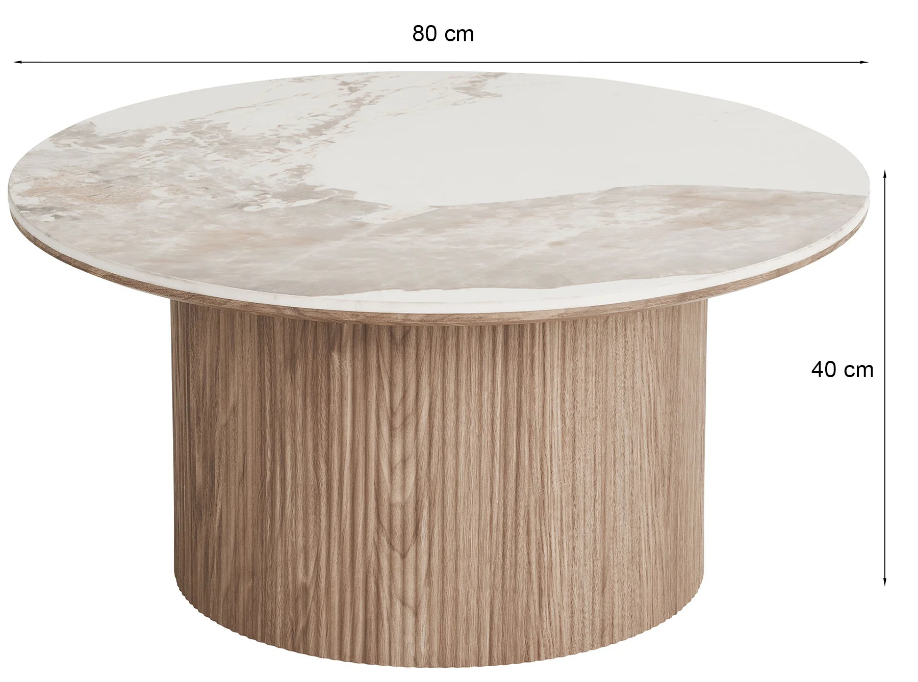 Stolik kawowy Athens okrągły 80 cm z okrągłą podstawą lamele jasny orzech ceramiczny blat - Image 6
