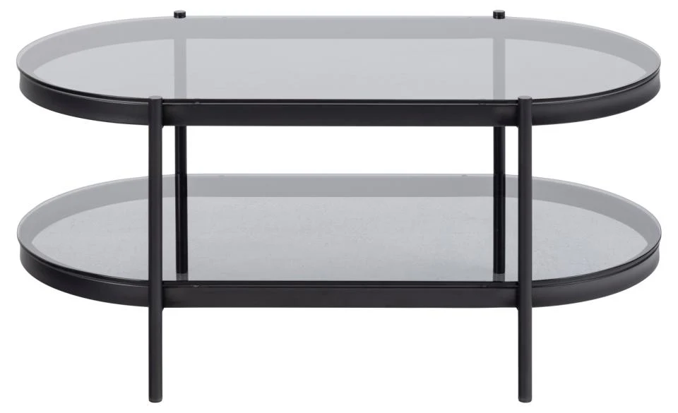 Stolik kawowy Aykal owalny z półką i szklanym blatem na metalowej podstawie 95x50 cm - Image 2